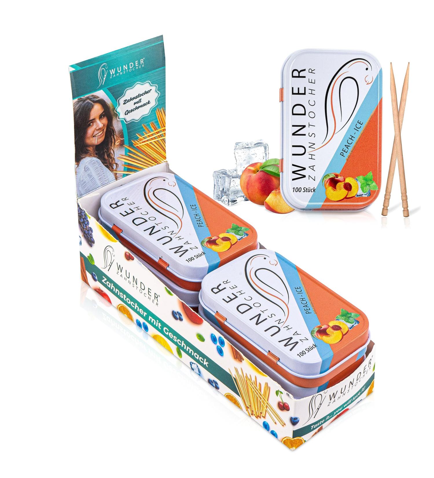 Wunder Toothpick Display (6-Pack) - Flavorful Plastic-Free Chewing Gum for Fresh Breath & Smoking Cessation - Sugar-Free Peach/Ice - Buy Online on GoSupps.com