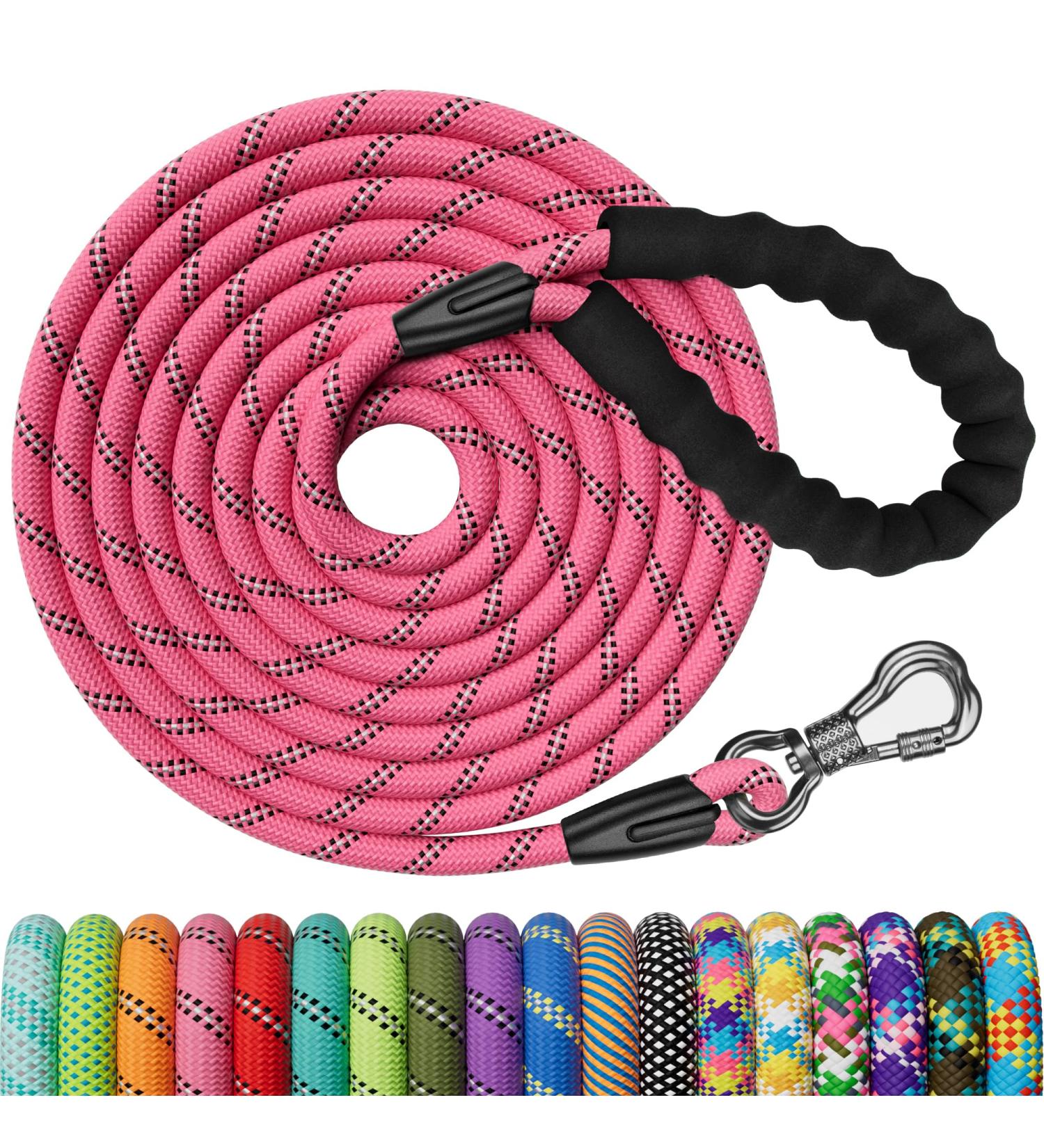 XBen 10m Dog Leash - Thick Training Line with Padded Handle & Lockable Carabiner for Small to Medium Dogs - Pink - Buy Online on GoSupps.com