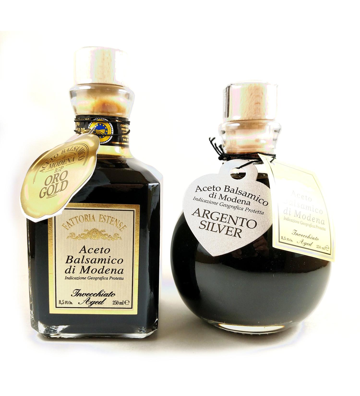 Fattoria Estense Balsamic Gift Set - 1 X Gold Balsamic (250 Ml) + 1 X Silver Balsamic (250 Ml)