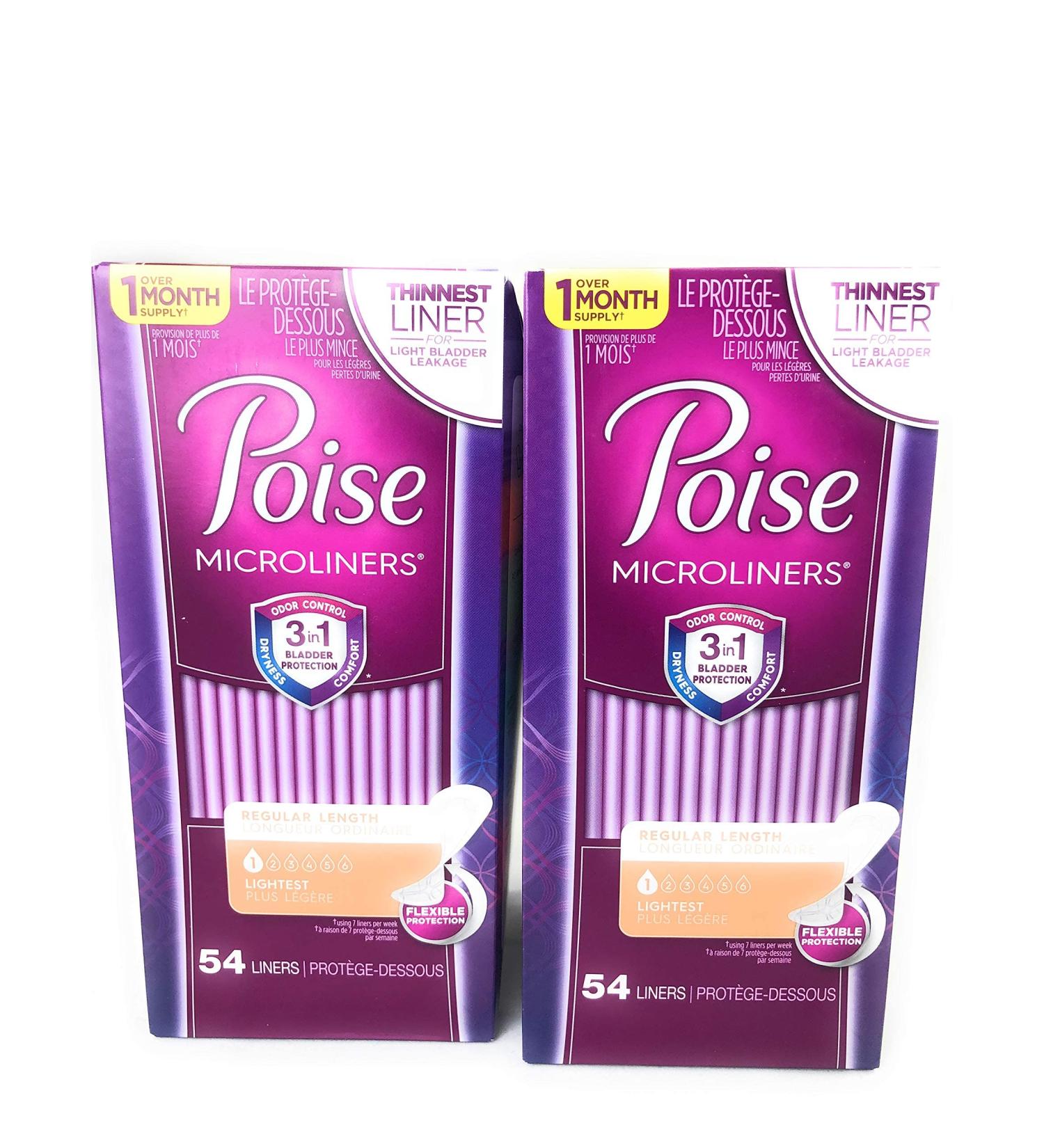Poise Microliners Incontinence Panty Liners, Lightest Absorbency, Regular, 54 Count (Pack of 2) - Buy Online on GoSupps.com