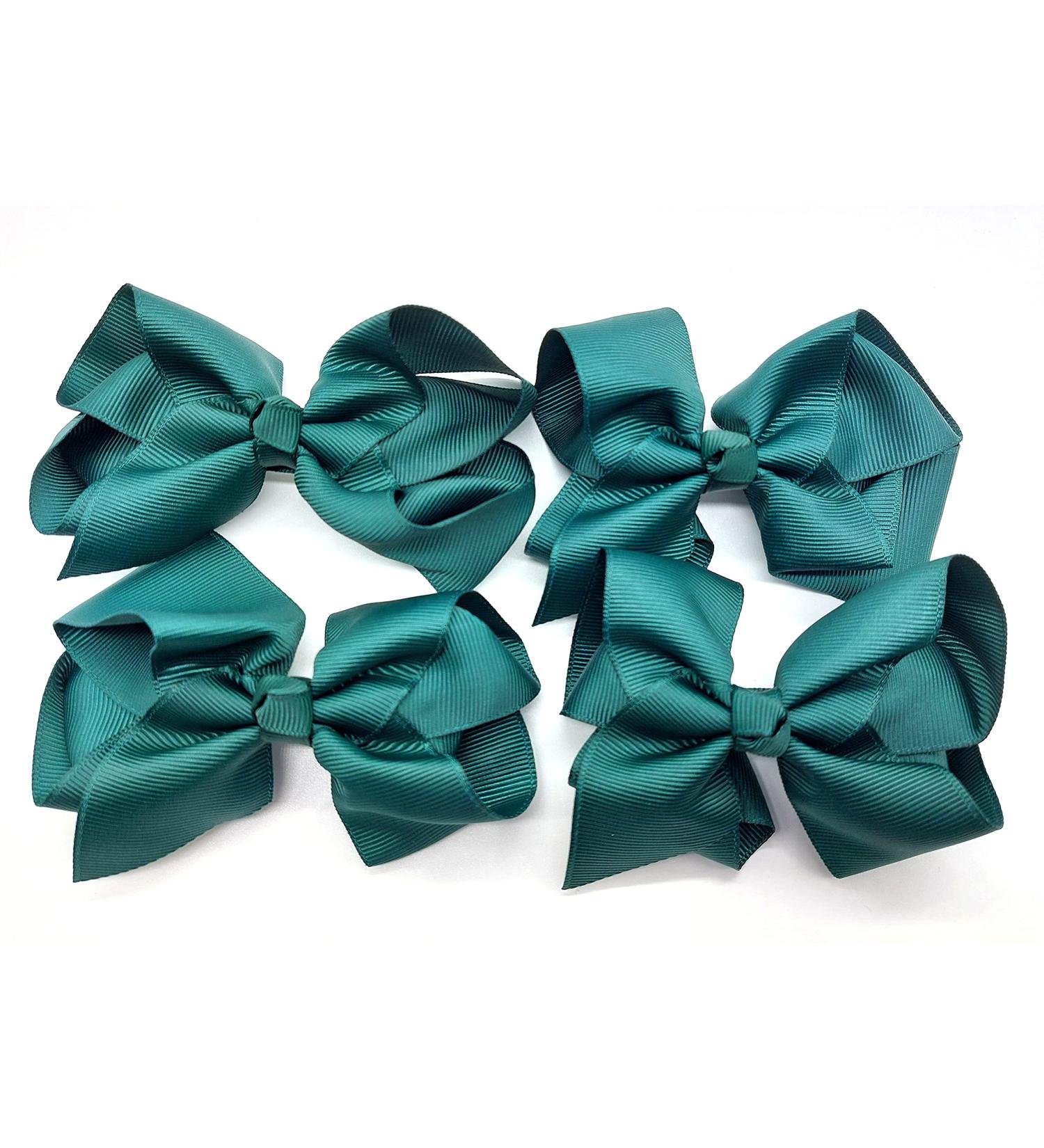 set of 4 green school hair bow green hair accessories Set of 2 Hair Bow School Clips Girls Bows Ribbons Hair Grips for School (Bottle Green) - Buy Online on GoSupps.com