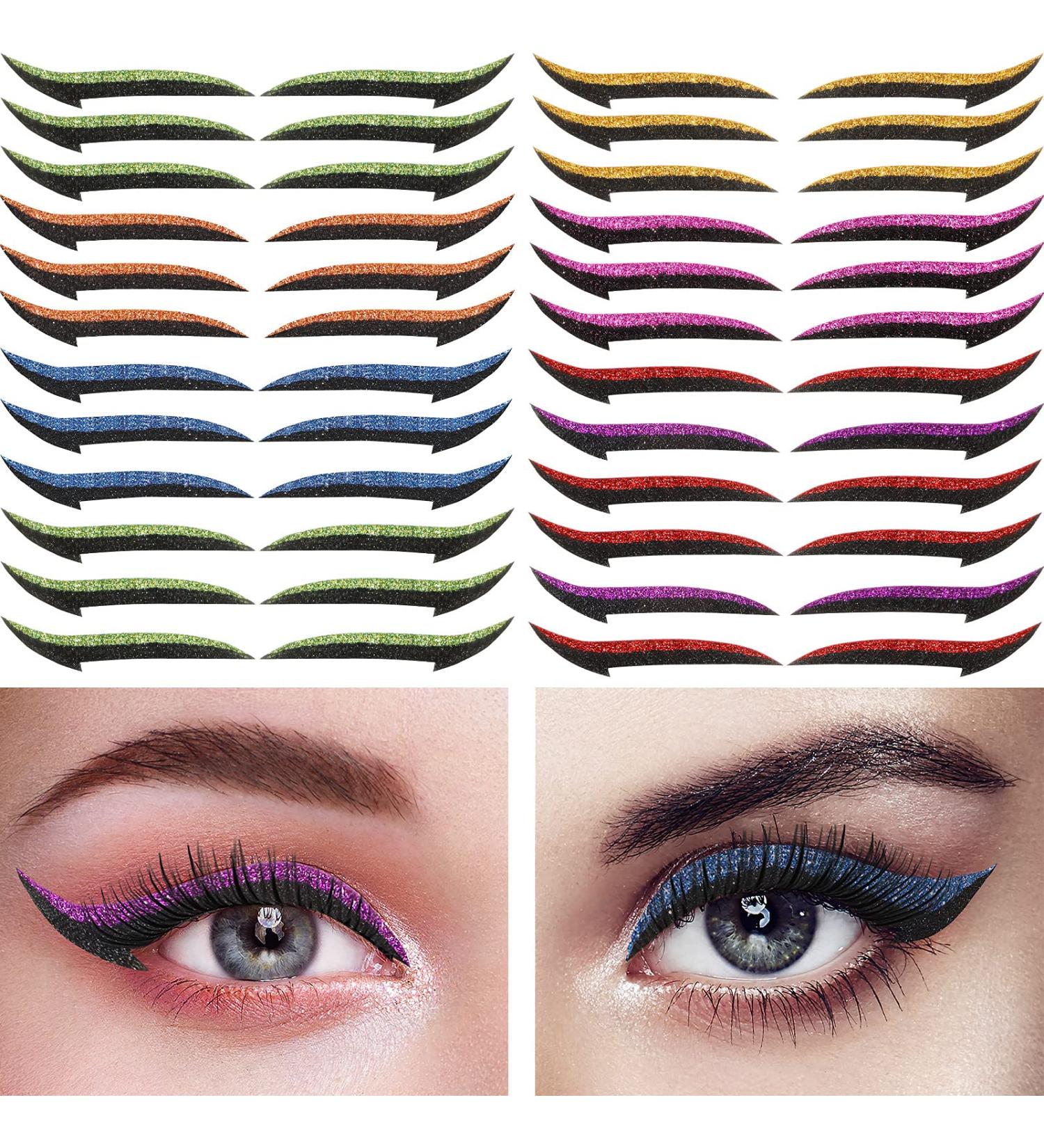 24 Pairs Glitter Eyeliner and Eyelash Stickers - Reusable Makeup Tool for Instant Eye Makeup | Waterproof & Self-Adhesive - Buy Online on GoSupps.com