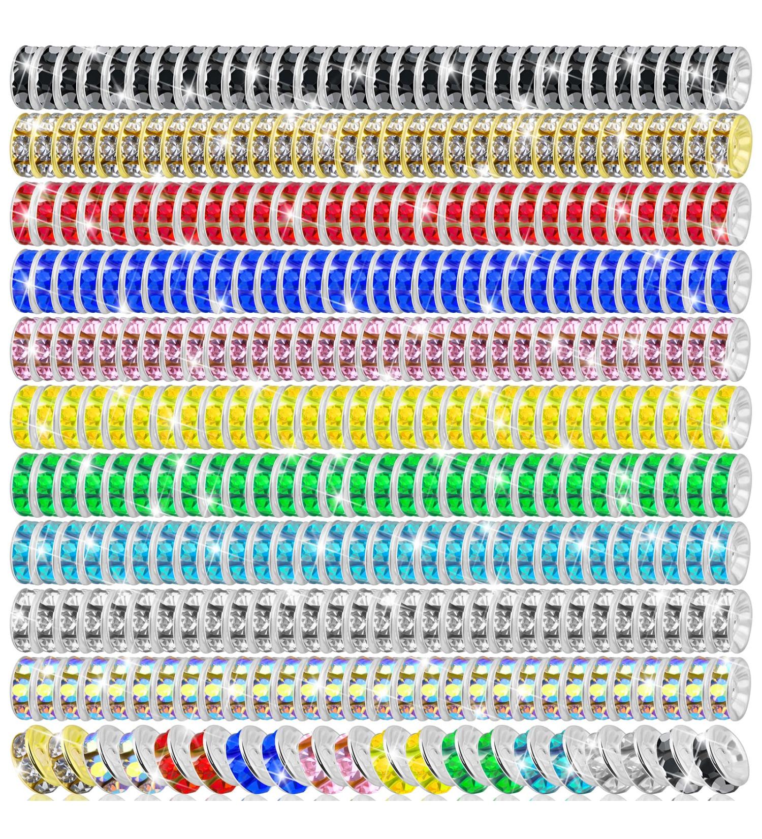 Cludoo 8mm Rhinestone Spacer Beads for Jewelry Making - 1200pcs, 10 Colors Crystal Beads Spacers for Bracelet & Necklace DIY Craft - Buy Online on GoSupps.com