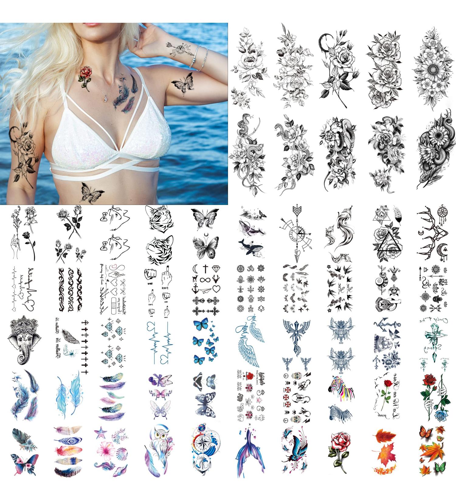 60 Sheets Temporary Tattoos for Women Men - Realistic Flower Snake Waterproof 3D Black Tattoo Stickers - Long Lasting Body Art for Adults Teens Party Bar - Buy Online on GoSupps.com