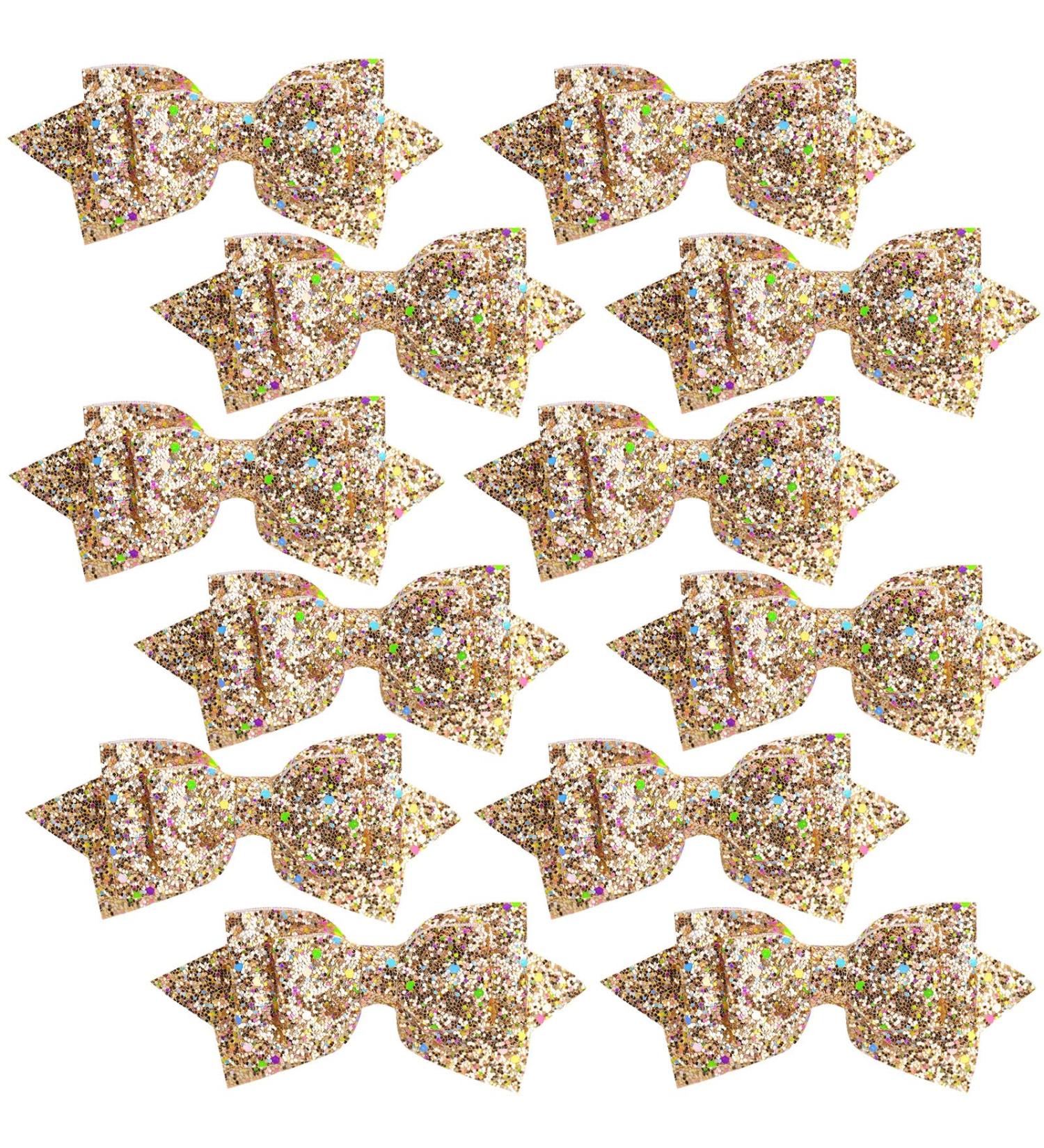12 Large Glitter Hair Bows - 5 Inch Gold Sequins Clips for Girls, Teens, Women - Buy Online on GoSupps.com