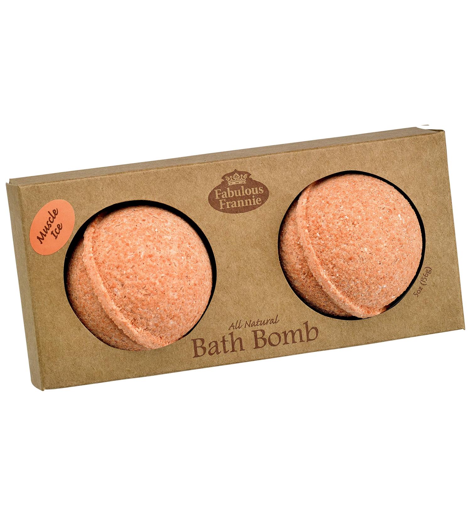 Fabulous Frannie Muscle Ice Natural Handmade Bath Bomb Gift Set Rich in Essential Oil Salt Coconut Oil Witch Hazel Fizzies to Moisturize Skin 2 pk 2.5oz each