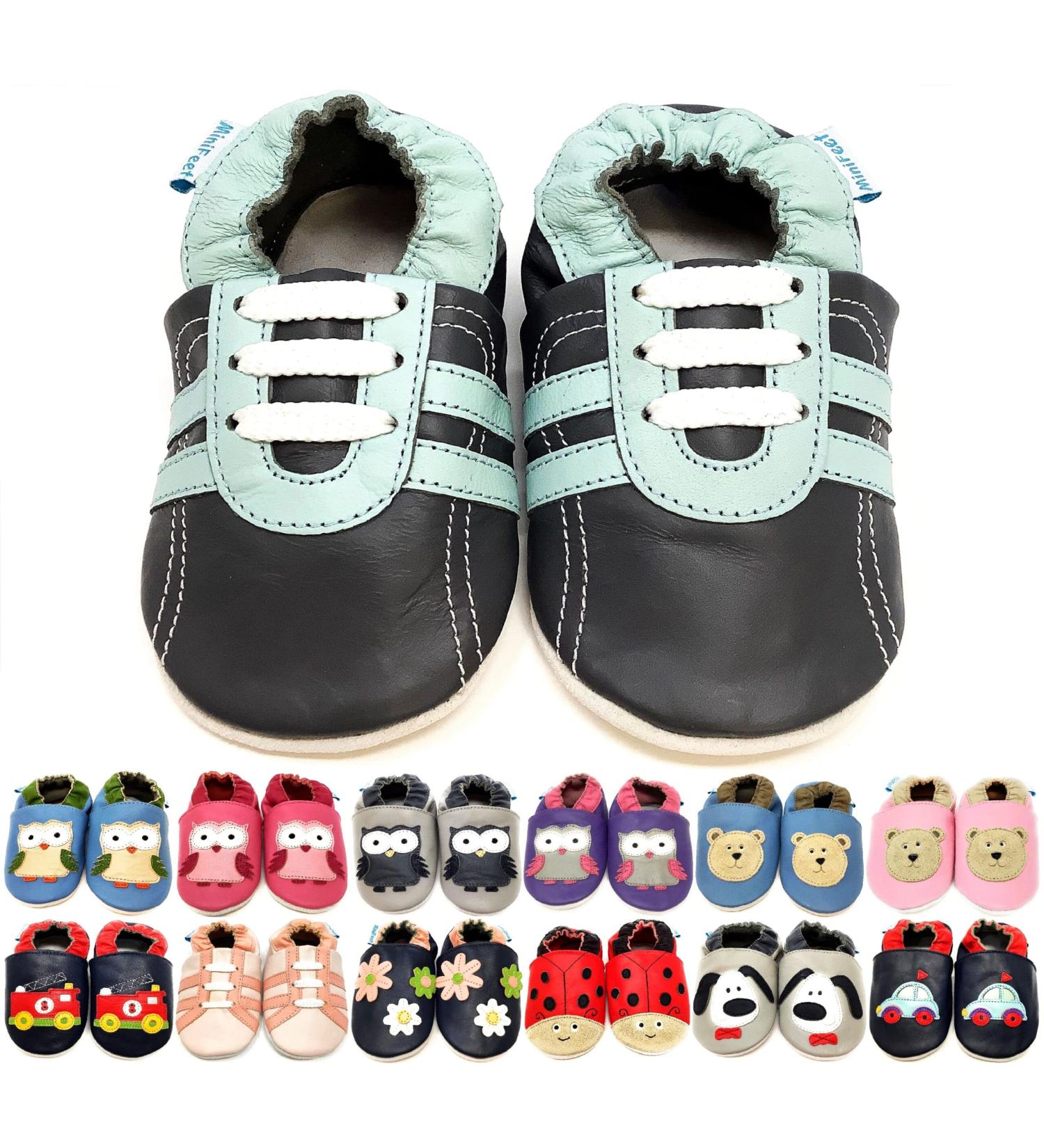MiniFeet Premium Soft Leather Baby Shoes - Buy 4 Pairs, Get 1 Free! Toddler Shoes for 0-6 Months to 4-5 Years - Grey Trainers - Buy Online on GoSupps.com