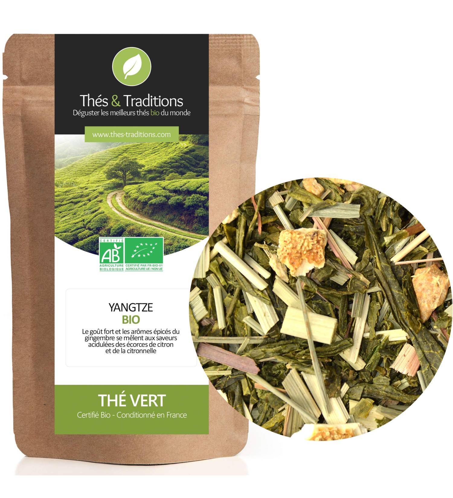  Th s & Traditions Organic Green Tea with Ginger and Lemon | 100g Loose Leaf Bag | Certified Organic Farming  - Buy Online on GoSupps.com