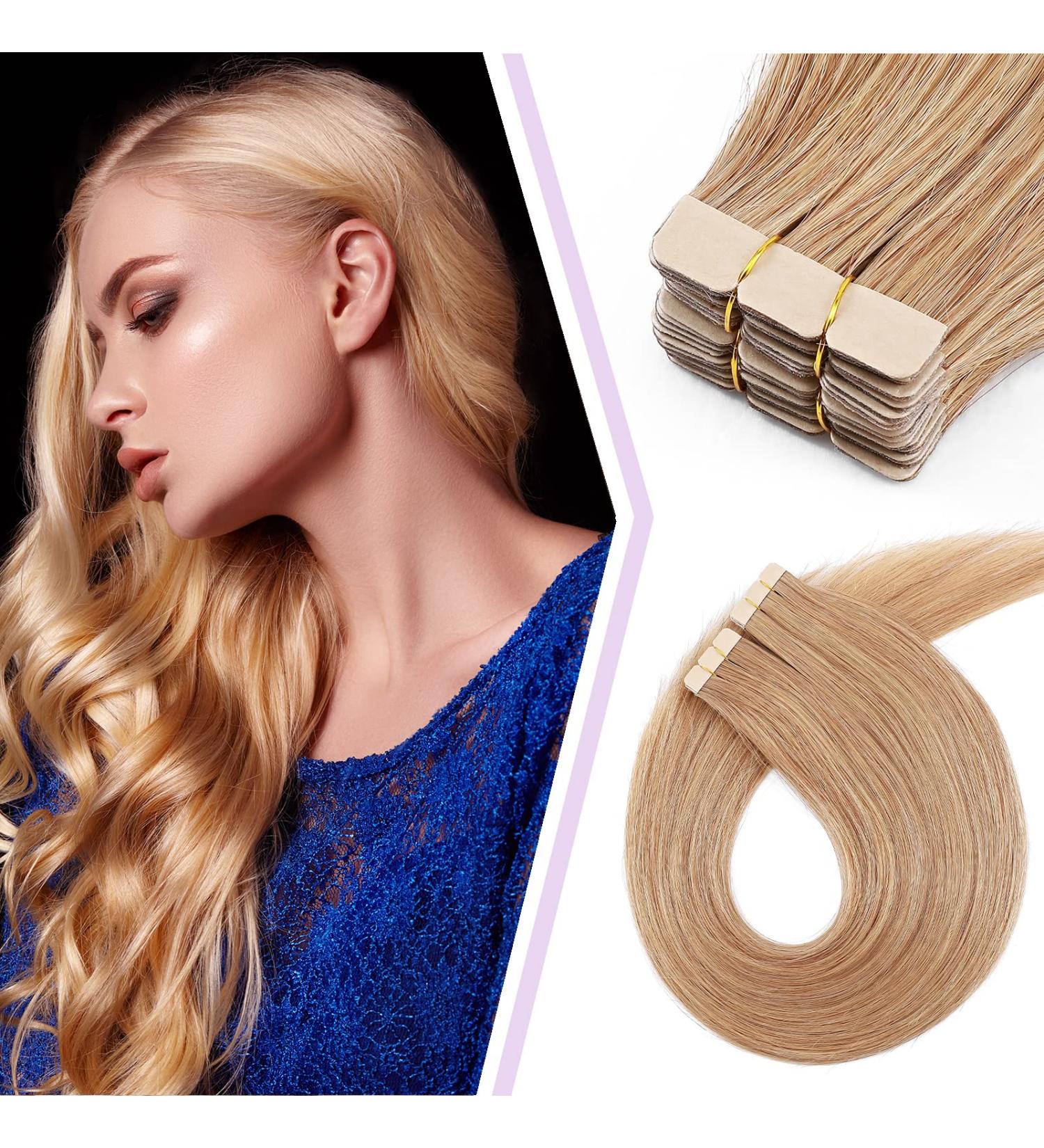 40cm Dark Blonde Tape In Extensions - 7A Real Human Hair 20 Pieces 50g | Soft & Easy to Apply - Buy Online on GoSupps.com