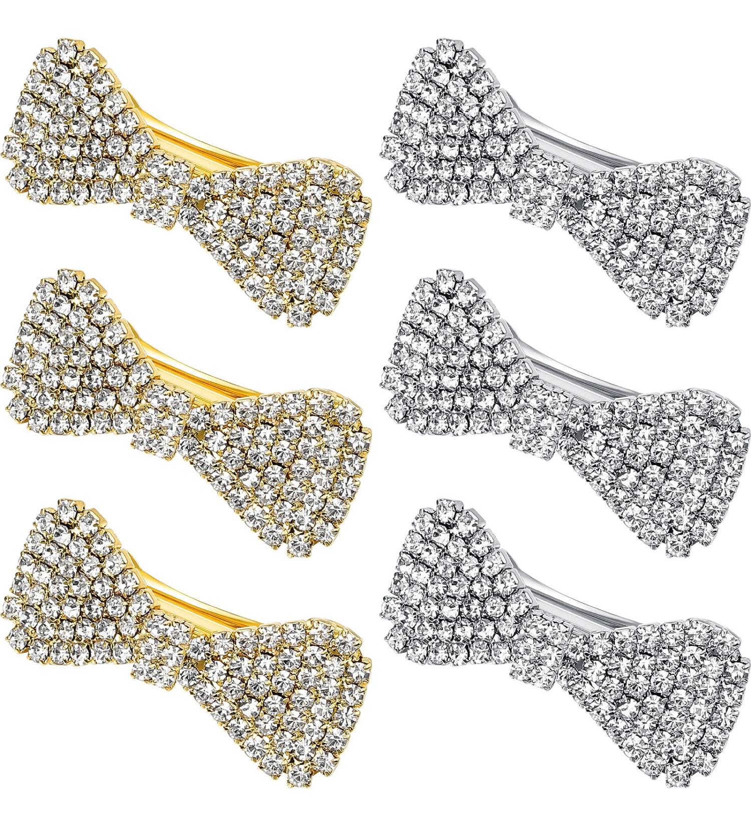 6 Rhinestone Crystal Hair Clips - Wedding Bridal Hair Accessories for Women - Clear Bows Barrettes - Perfect Gift for Birthday or Christmas - Buy Online on GoSupps.com
