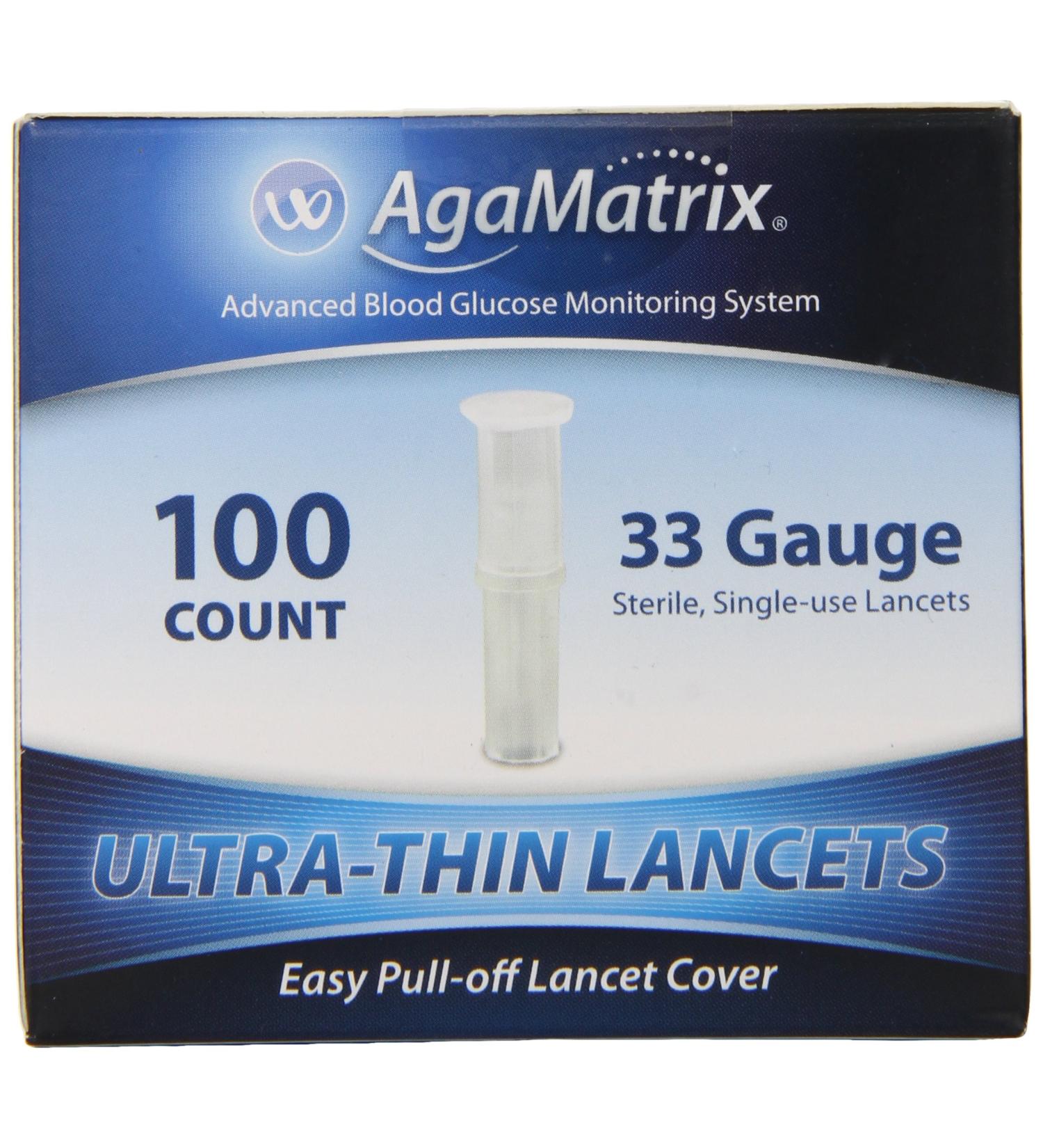 AgaMatrix Lancets 33 Gauge | 100 Count Box - Ultra-Fine Needles for Smooth and Comfortable Blood Sampling - Buy Online on GoSupps.com