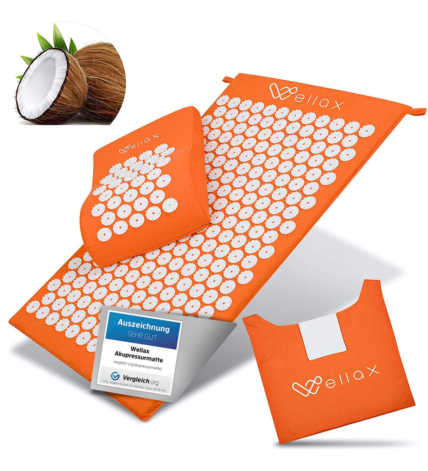 Wellax Acupressure Mat with Pillow - 100% Coconut Fiber Tension Relief & Improved Circulation - Award-Winning Massage Mat - Buy Online on GoSupps.com