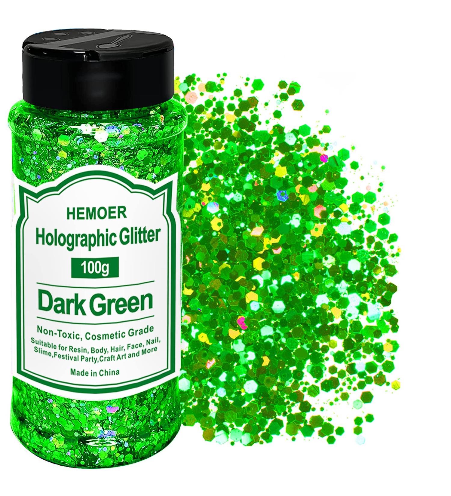 Hemoer Dark Green Holographic Chunky Glitter 100g | Craft Glitter for Resin Nails Body Art & Festivals - Buy Online on GoSupps.com
