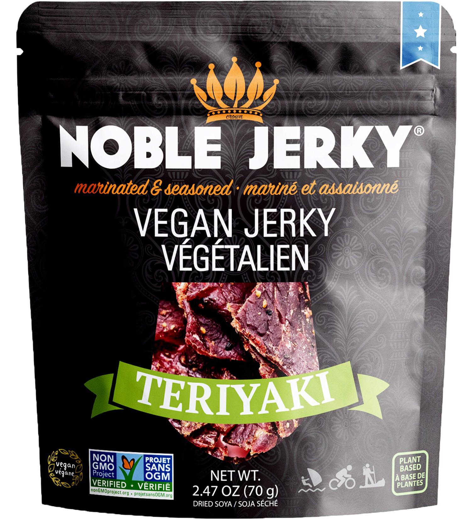 Noble Jerky Vegan Teriyaki Jerky - 2.47 oz (70 g) | Delicious Plant-Based Snack - Buy Online on GoSupps.com