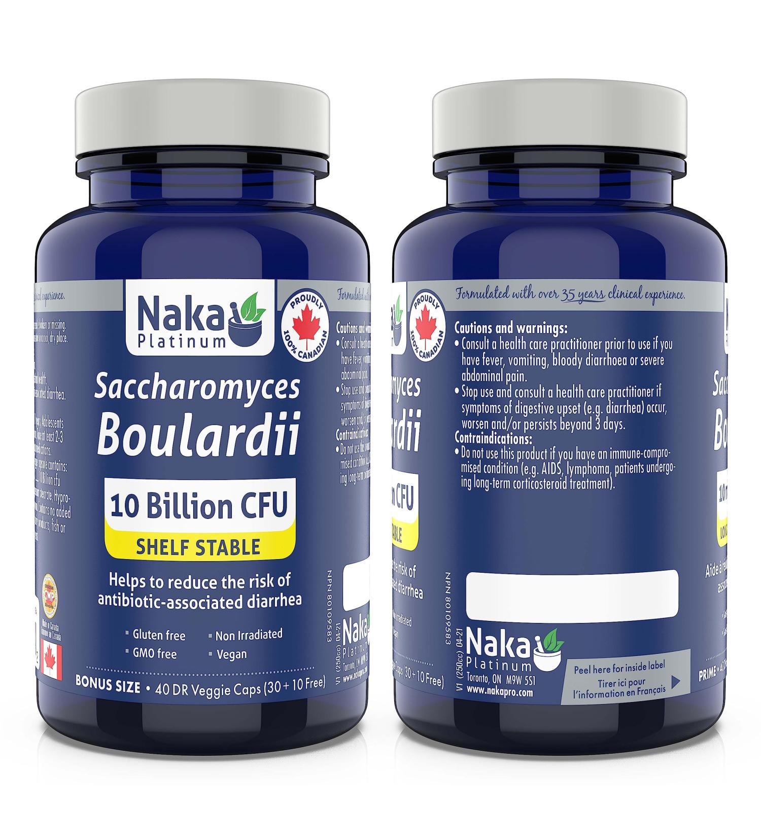 Naka Platinum Saccharomyces Boulardii 40 Capsules 10 Billion CFU Ultimate Probiotic-To Help Prevent Antibiotic Caused Diarrhea Promote Healthy Gut Flora Gastrointestinal Health- Made In Canada - Buy Online on GoSupps.com