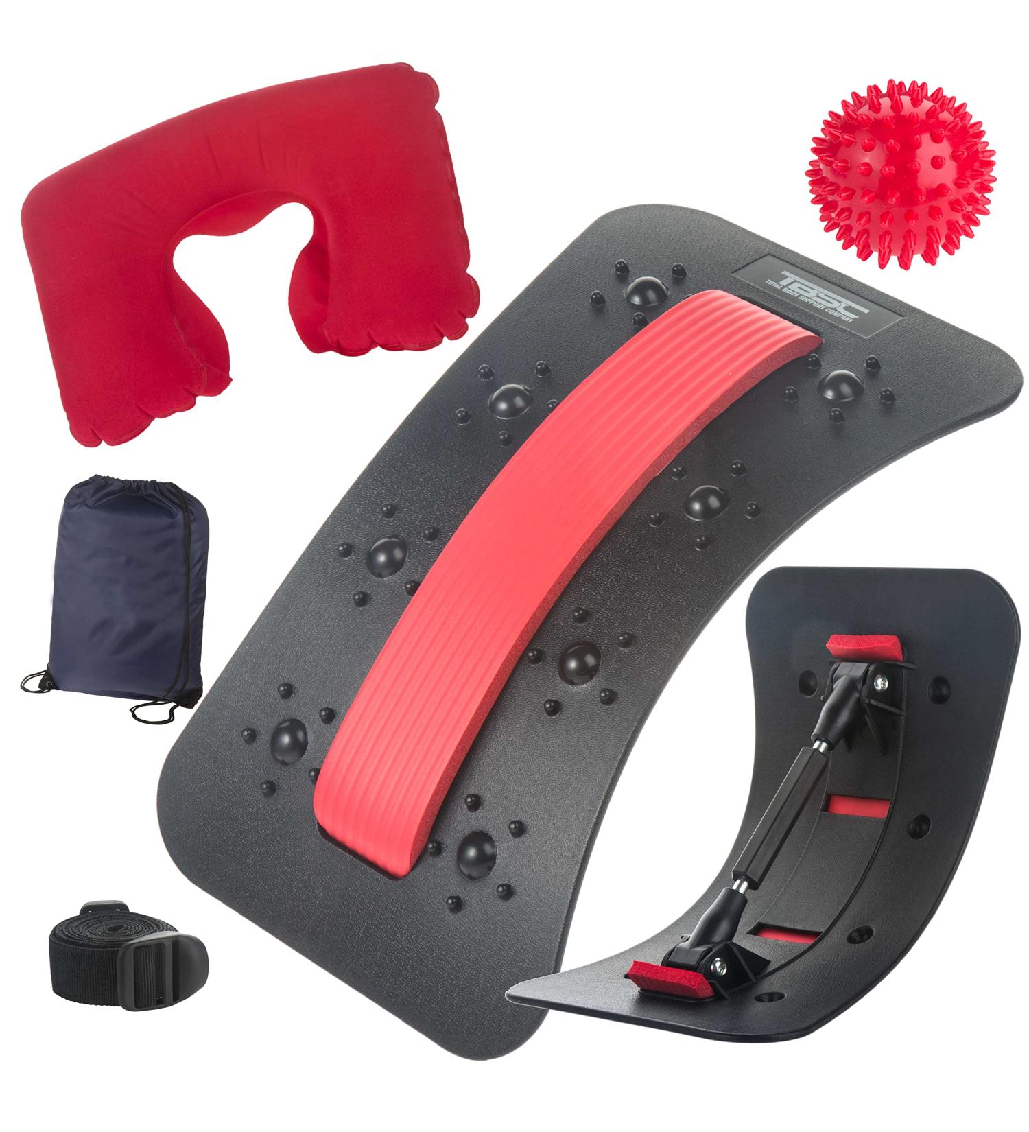 Back Cracking Device Stretcher for Lower Back Pain Relief with Spiky Massage Ball - Red - Buy Online on GoSupps.com