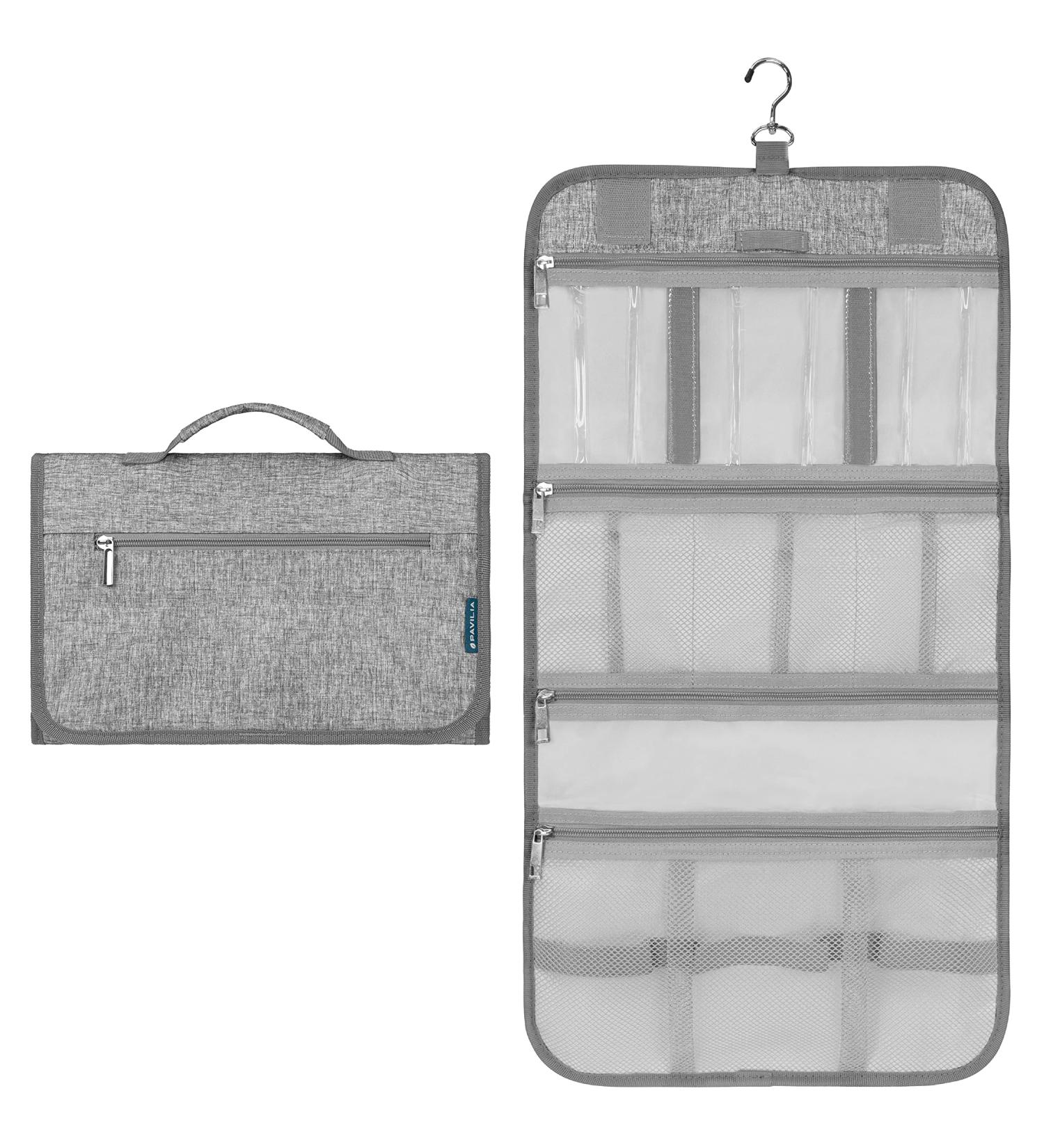 Pavilia Hanging Toiletry Bag | Foldable Travel Organizer for Cosmetics & Jewelry | Water-Resistant | Heather Grey - Buy Online on GoSupps.com