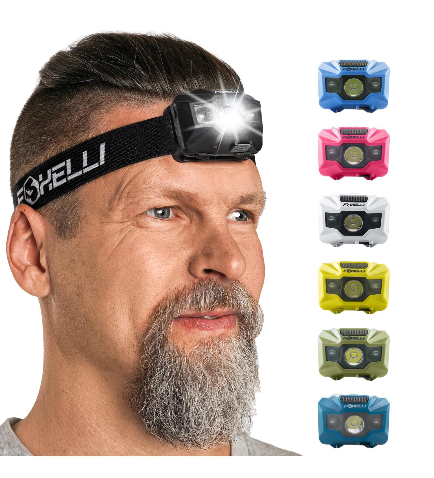 Foxelli Rechargeable LED Headlamp - Ultralight Waterproof Headlamp Flashlight for Adults & Kids - USB Rechargeable with Red Light for Running, Camping, Hiking - Black - Buy Online on GoSupps.com