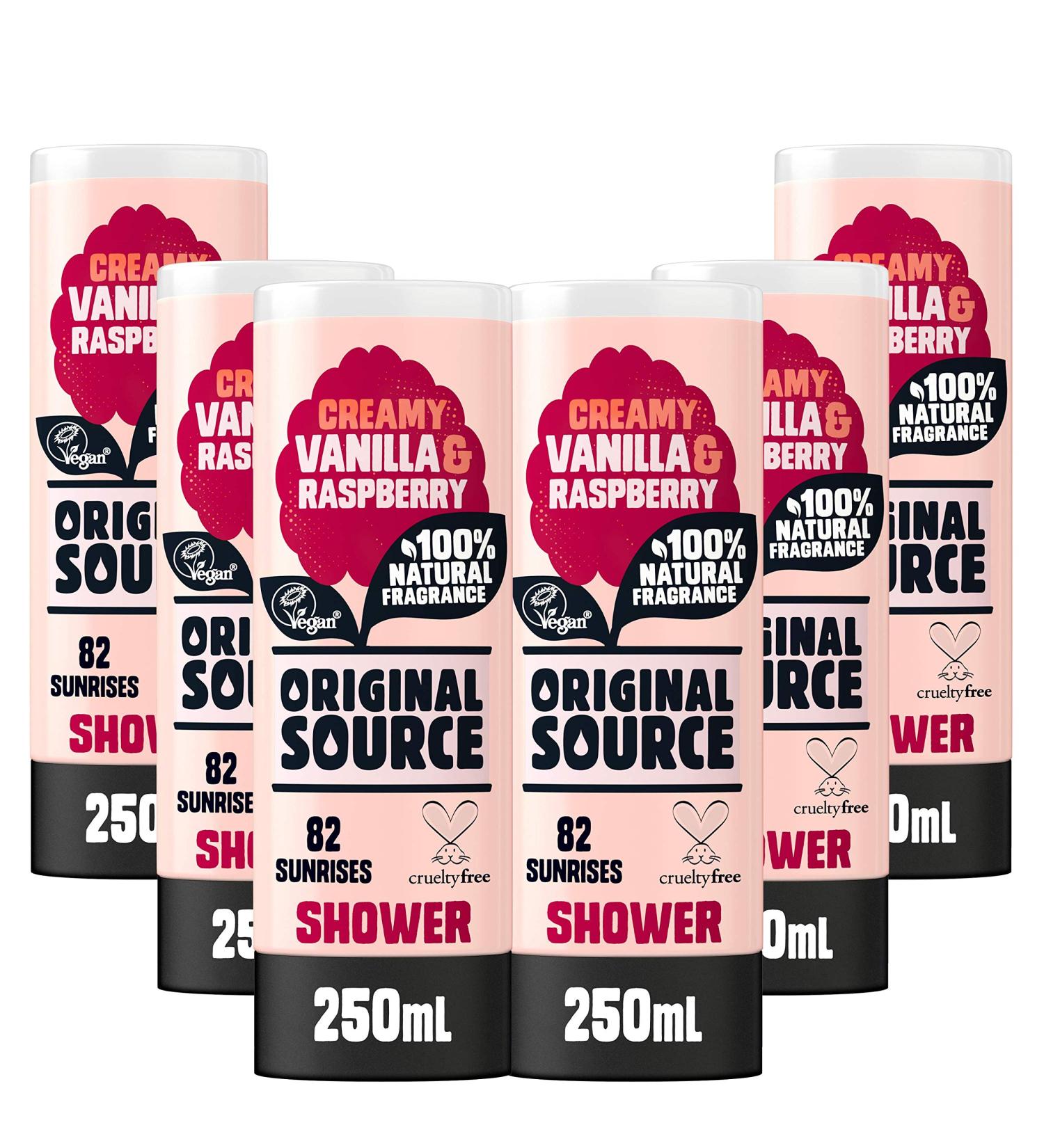 Original Source Vanilla & Raspberry Shower Gel - 100% Natural Fragrance Vegan & Cruelty-Free - Bulk Buy Pack of 6 x 250ml - Buy Online on GoSupps.com