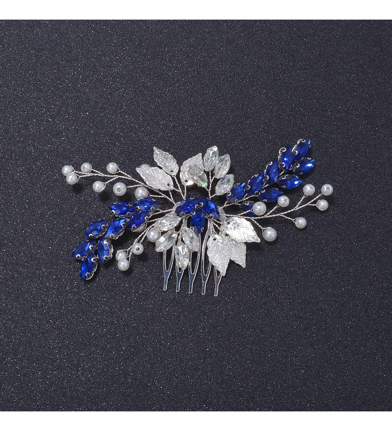 Something Blue Wedding Hair Comb Crystal Rhinestone Bridal Headpiece - Silver Hair Piece for Bride, Bridesmaid, Women - Buy Online on GoSupps.com