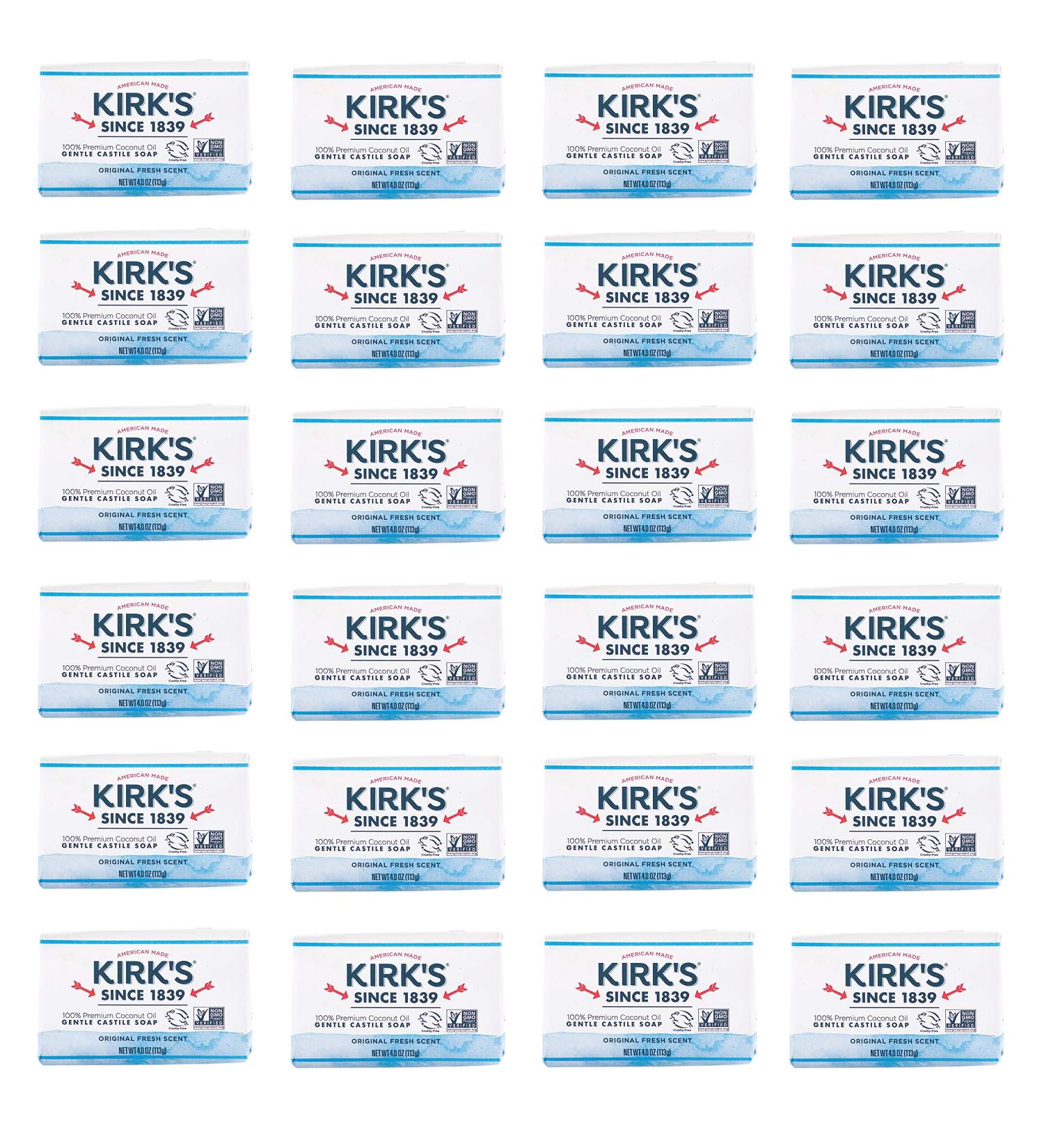 Castile Bar Soap by Kirk's - Vegan Coconut Oil Soap for Sensitive Skin | 24 Pack | Original Fresh Scent - Buy Online on GoSupps.com
