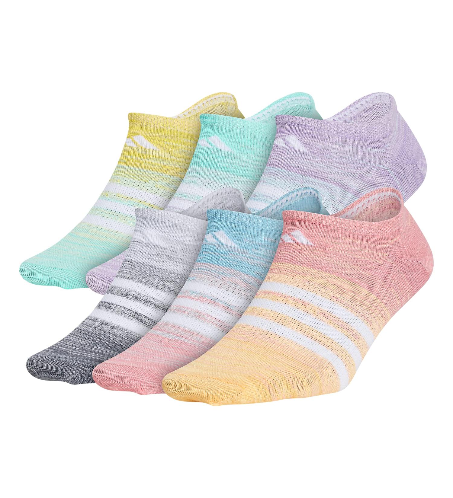 adidas Girl's Superlite Multi Space Dye 6-Pack No Show Socks - Hazy Rose/Blue/White - Large - Buy Online on GoSupps.com