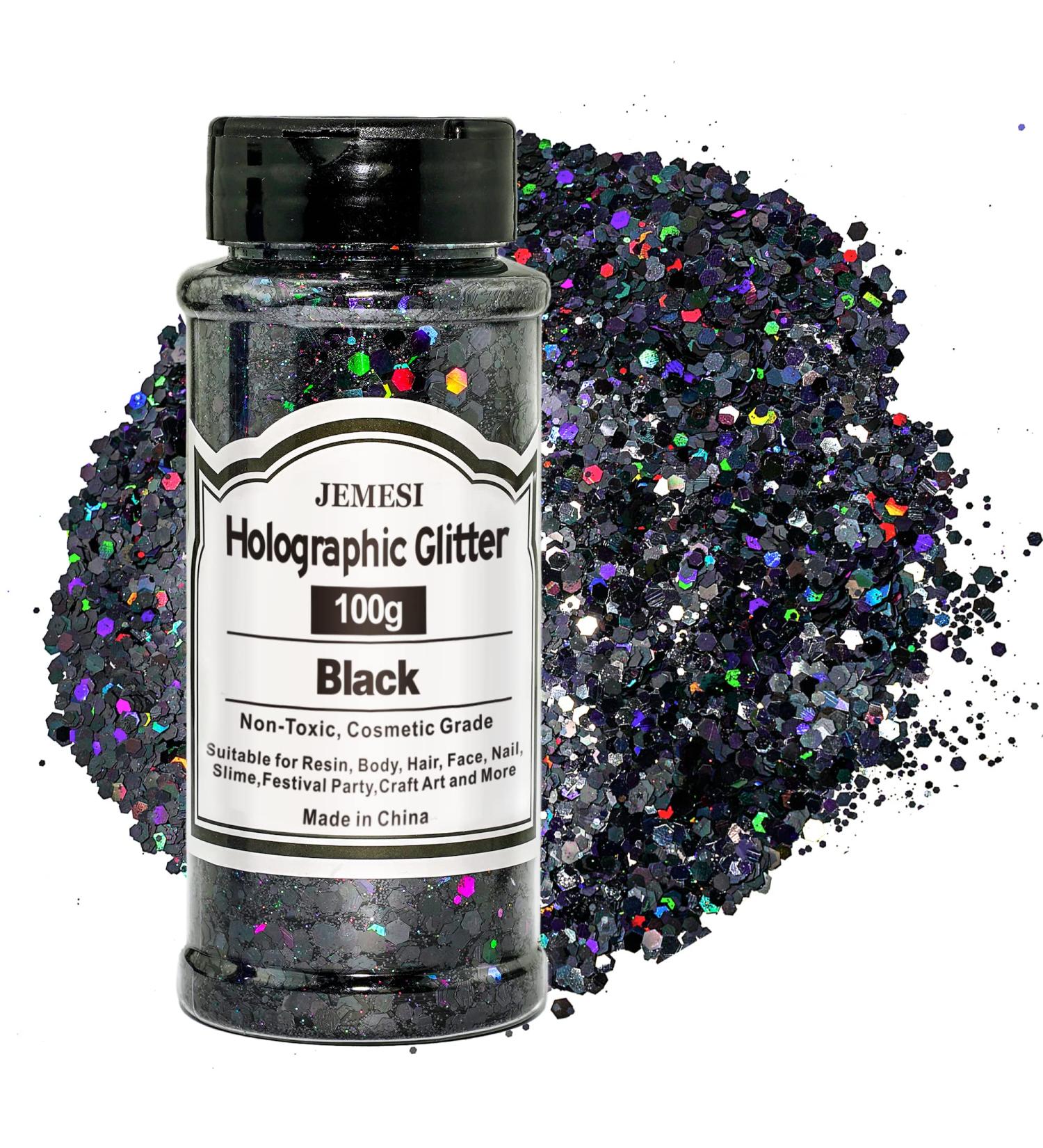 Buy Jemesi Holographic Chunky Glitter - Black 100g | Craft Glitter for Resin Face Nails Slime & Party | International Shipping - Buy Online on GoSupps.com