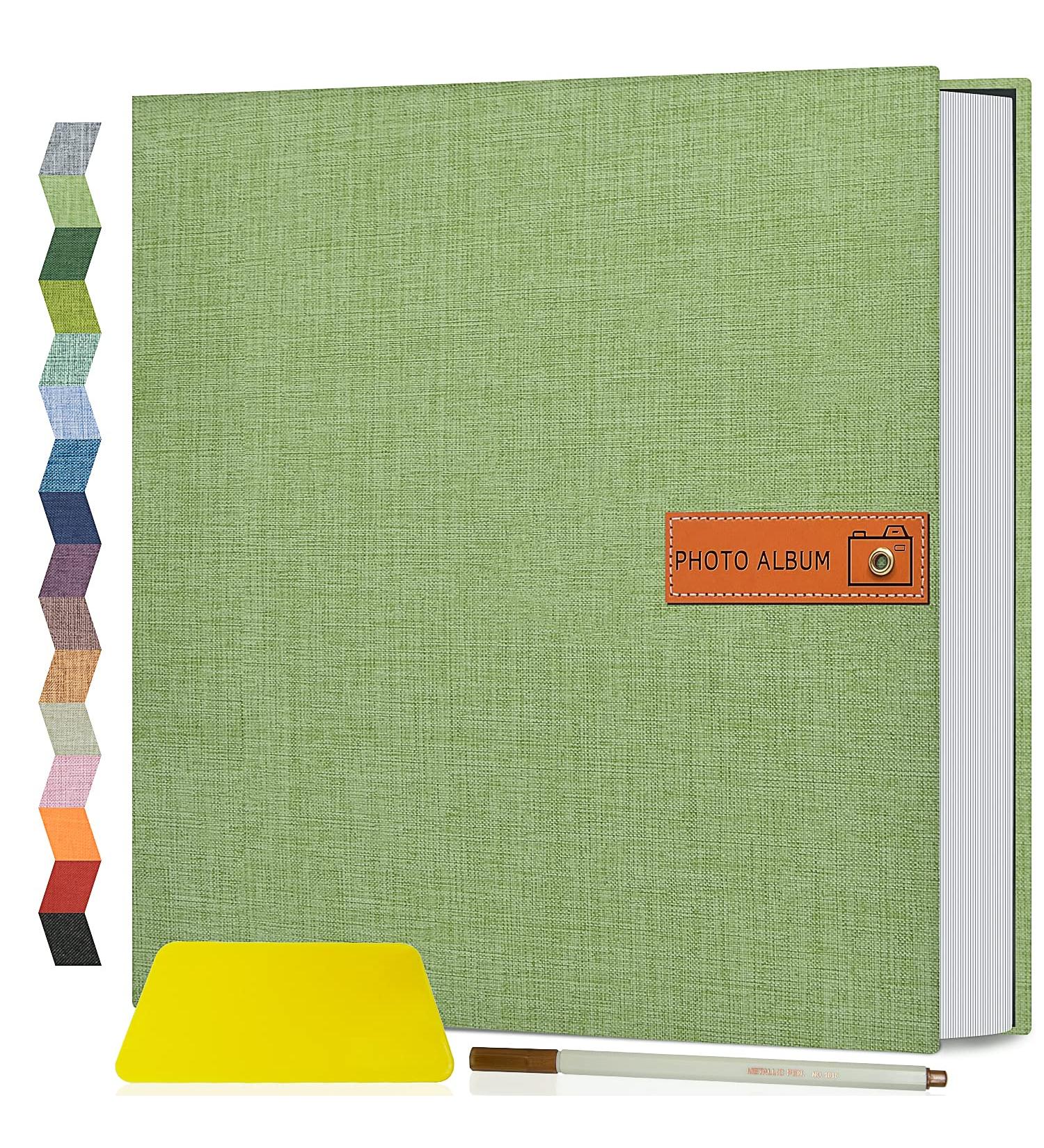 Popotop Large Self-Adhesive Photo Album - 40 Pages, DIY Scrapbook for Mom, Family, Baby & Wedding - Includes Metal Pen & Plastic Board - 11.5 x 10.6 - Grass Green - Buy Online on GoSupps.com