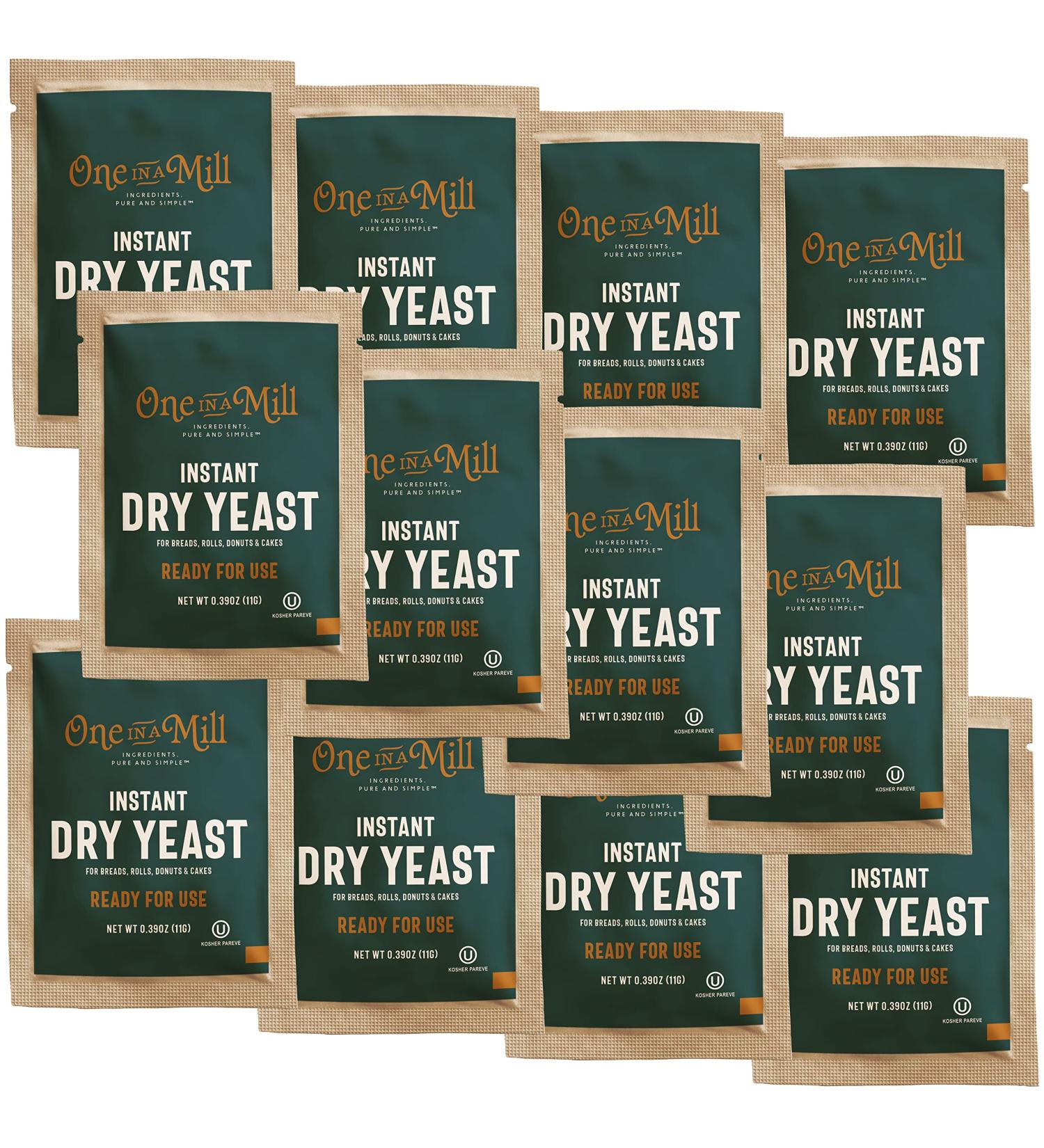 One in a Mill Instant Dry Yeast Packets - Fast Acting Self Rising Yeast for Baking Bread, Cake, Pizza Dough - Kosher - 12 Pouches - Buy Online on GoSupps.com