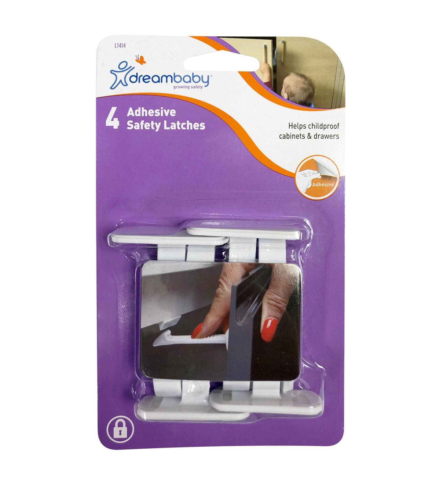 Dreambaby Adhesive Safety Latches - White - 4 Count | Childproof Cabinets & Drawers - Buy Online on GoSupps.com