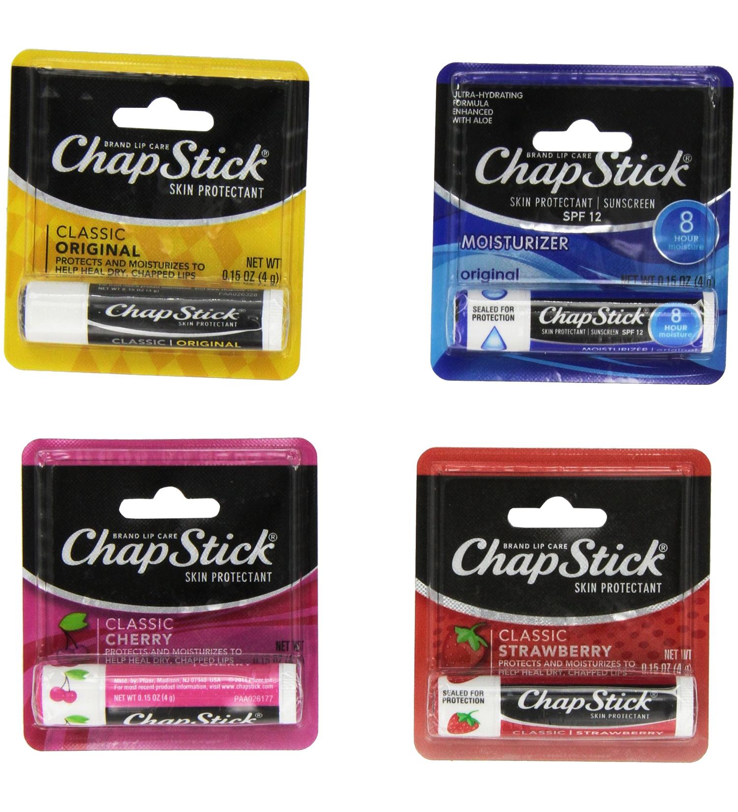 Chap Stick Lip Balm Variety Pack Assorted Flavors Original Strawberry Moisturizer Cherry (Pack of 13)