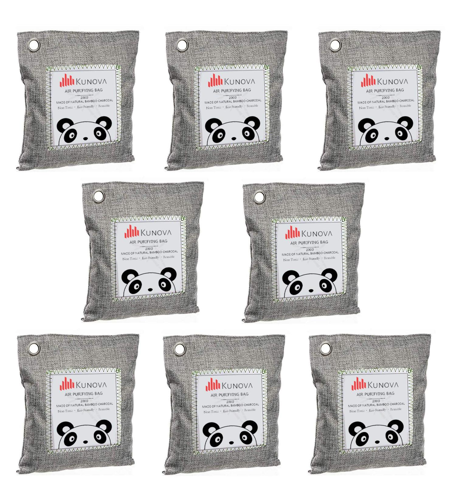 Kunova (TM) 8 Pack - 200g Each Bamboo Charcoal Deodorizer Natural Air Purifying Bags Dehumidifier Odor Absorber Odor Neutralizer for Home Shoes Car Pet Areas Total 1600 Gram - Buy Online on GoSupps.com