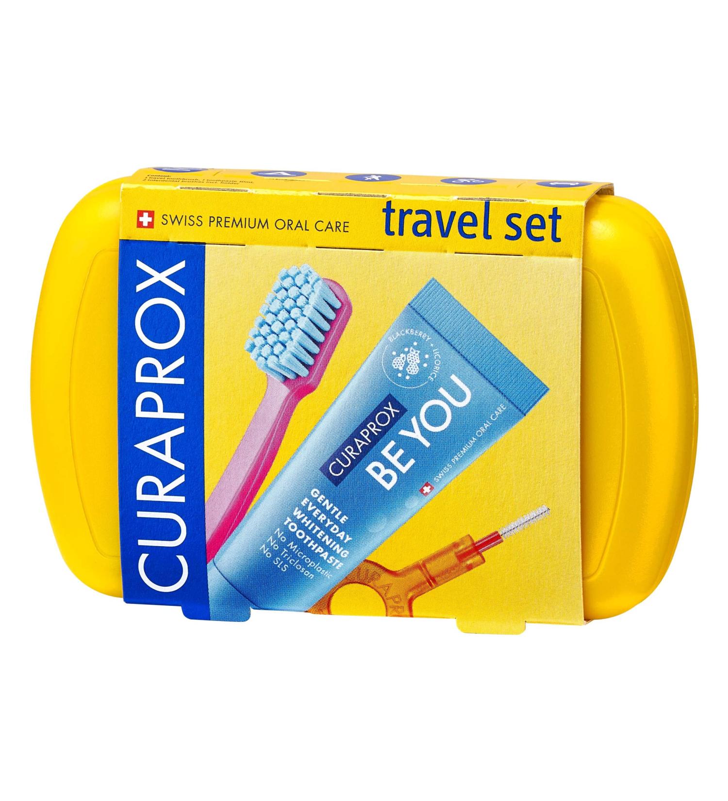 Curaprox Travel Set - Yellow Travel Toothbrush CS 5460 Be You Toothpaste & 2 Interdental Brushes for Complete Oral Care - Buy Online on GoSupps.com
