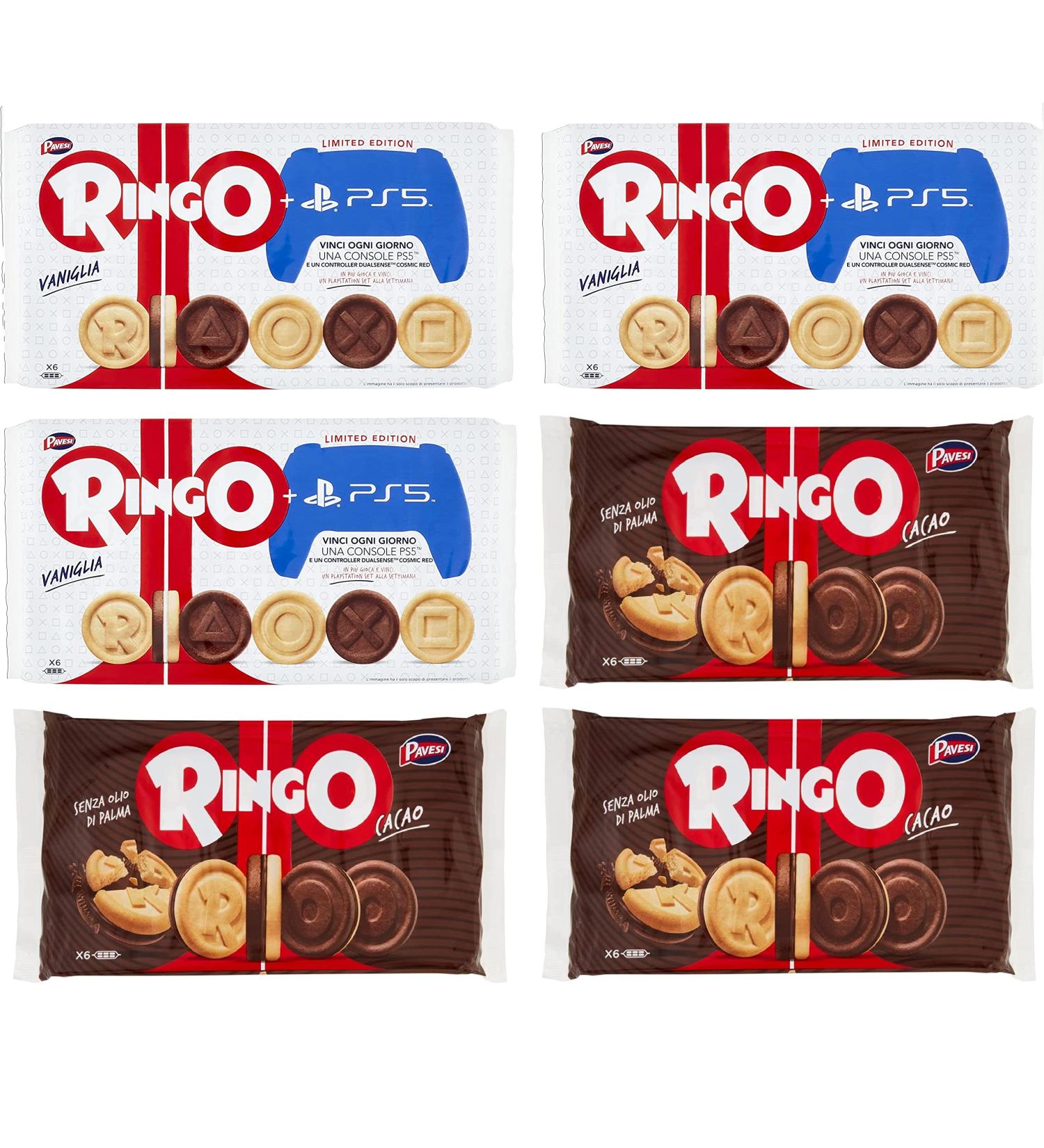  Pavesi Pavesi 3 x Ringo Biscuits with Vanilla Filling 330g + 3 x Pavesi Ringo Chocolate Cookies Cocoa 330g - Buy Online on GoSupps.com