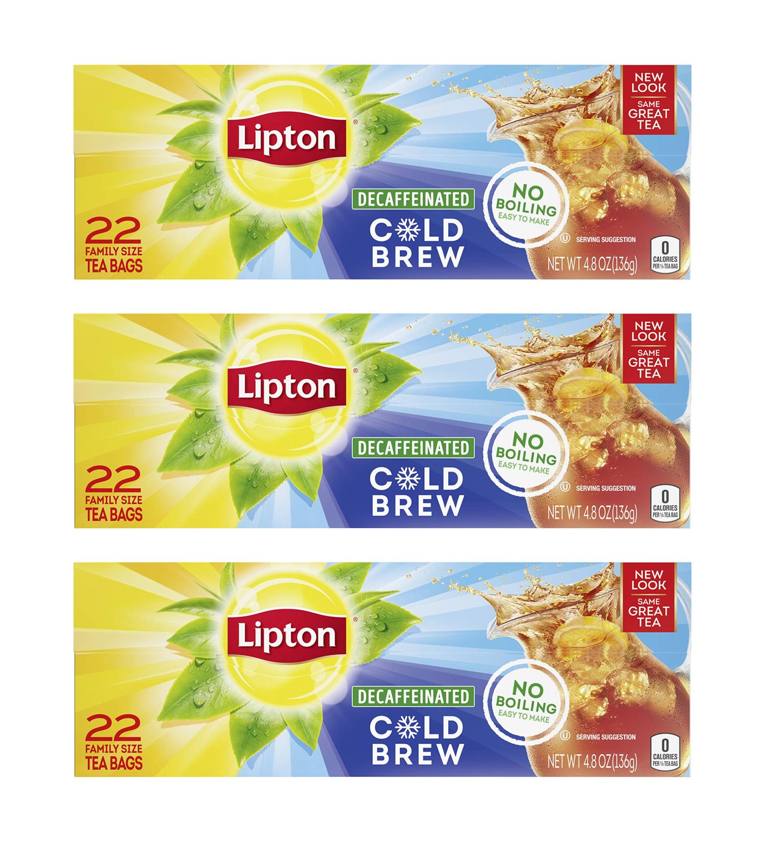Lipton Cold Brew Family Black Iced Tea - Unsweetened Decaf Tea Bags 22ct (Pack of 3) - Buy Online on GoSupps.com