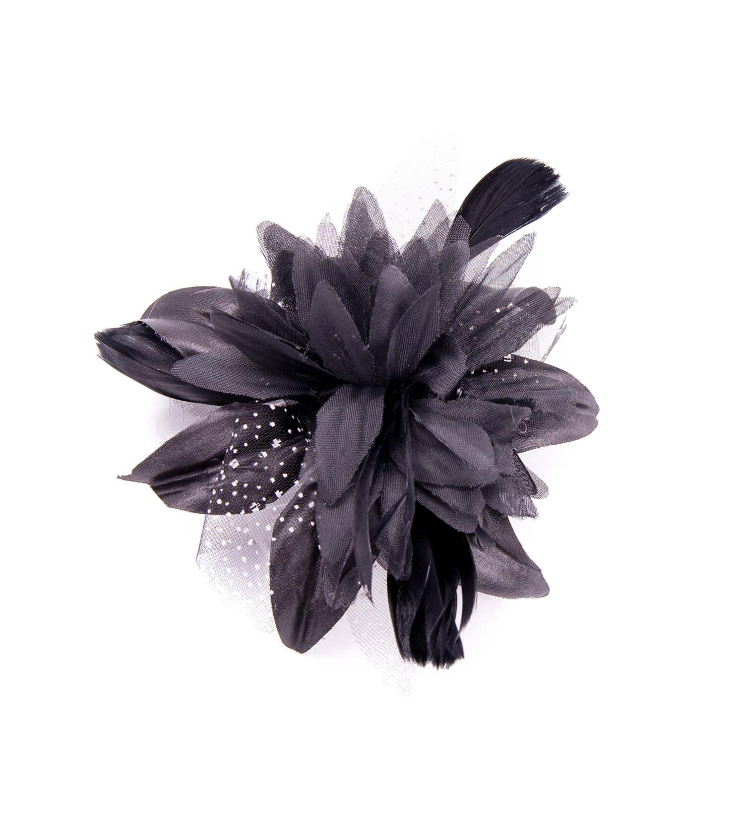Flower Net and Feathers Fascinator On A Comb 9 Colours (Black)