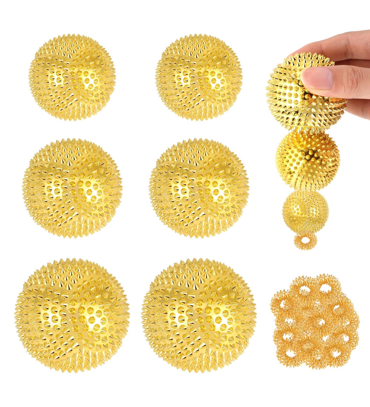 Magnetic Massage Ball Set - 6 Hedgehog Balls & 20 Acupressure Rings for Stress Relief | Gold Yoga Massage Tools - Buy Online on GoSupps.com