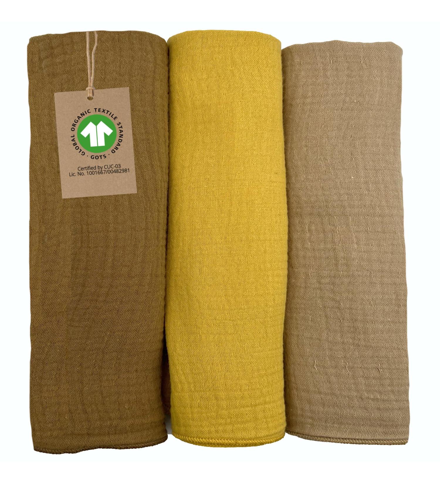 Mimadu Bio GOTS Spitche Baby Muslin Cloths - Ultra-Soft Organic Cotton Spitting Towels for Boys & Girls (3-Pack Desert 30x60 cm) - Buy Online on GoSupps.com
