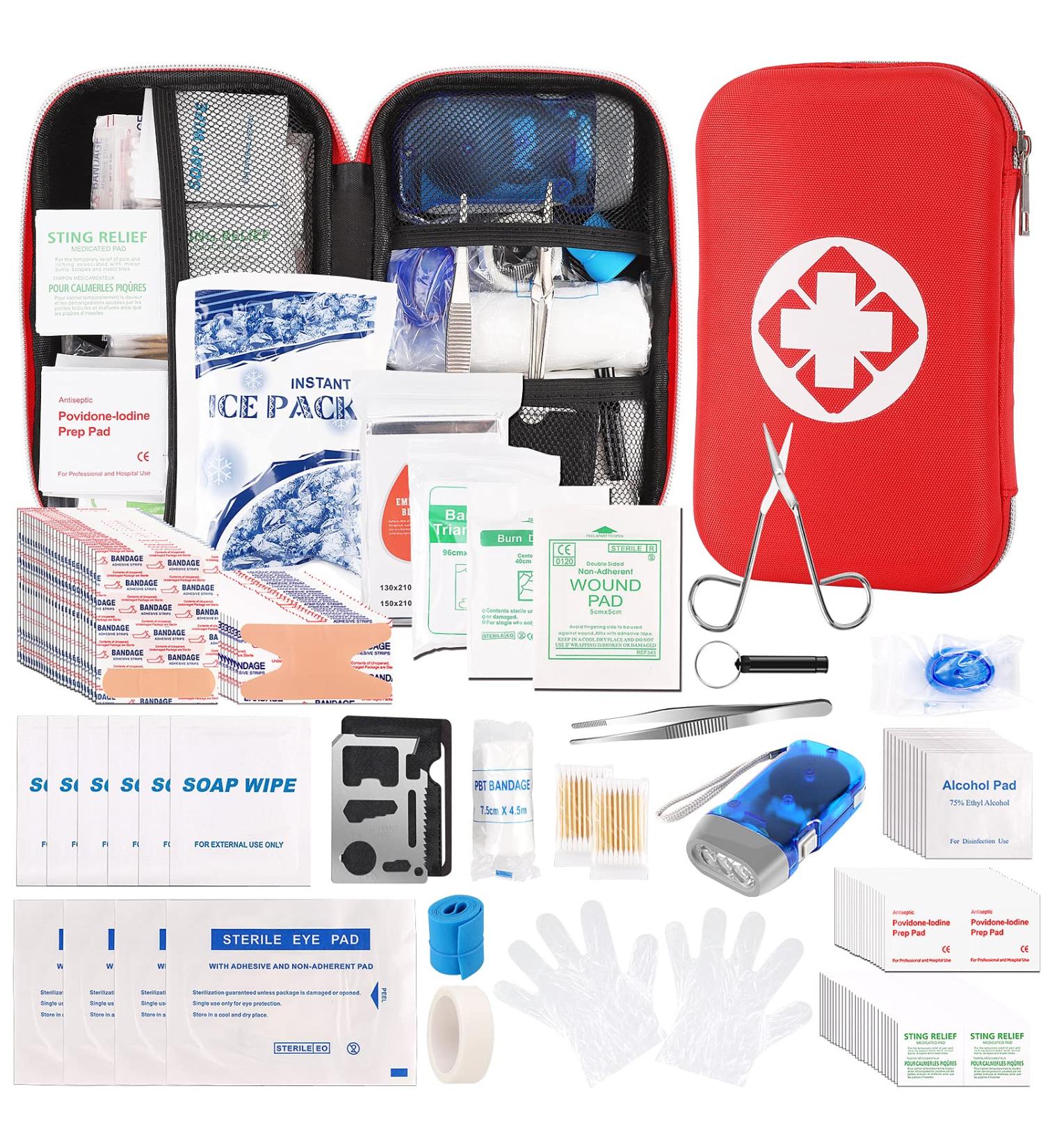 300 PCS Small First Aid Kit in Red Waterproof Box - Essential Emergency Medical Supplies for Home, Car, Office, Travel, Outdoor Activities - Buy Online on GoSupps.com