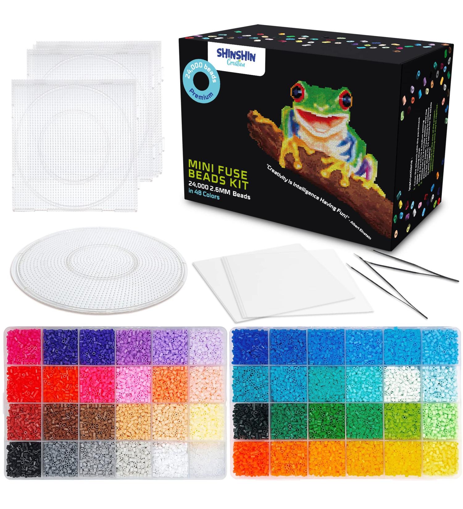 24,000 Mini Fuse Beads Kit - 48 Colors - 5 Pegboards & Tweezers - Compatible with Hama & Perler Beads - Craft Beads Bulk Set - Buy Online on GoSupps.com