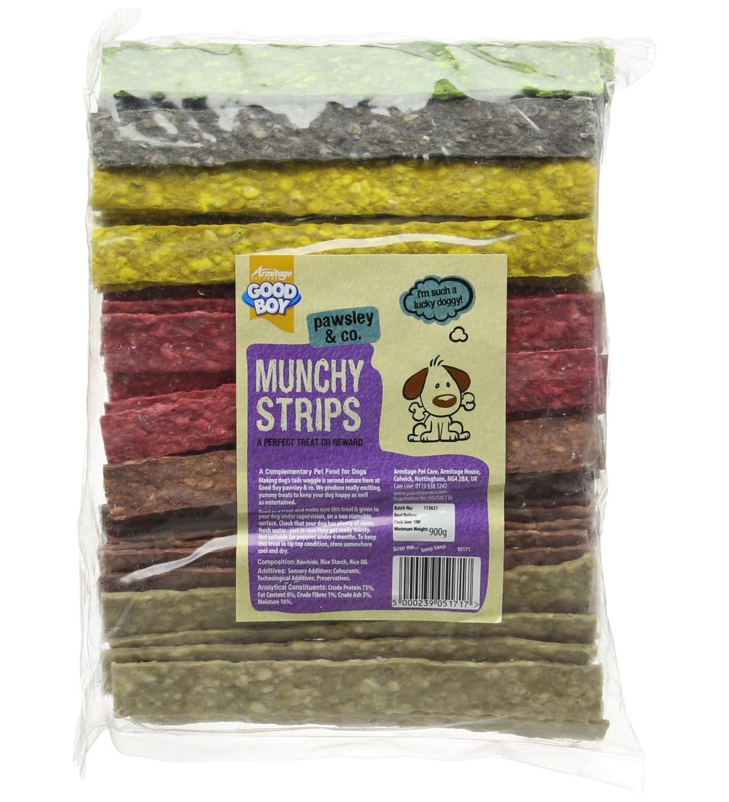 Good Boy Munchy Dog Treat Assorted Strips 165mm Pack of 100 flavor 1