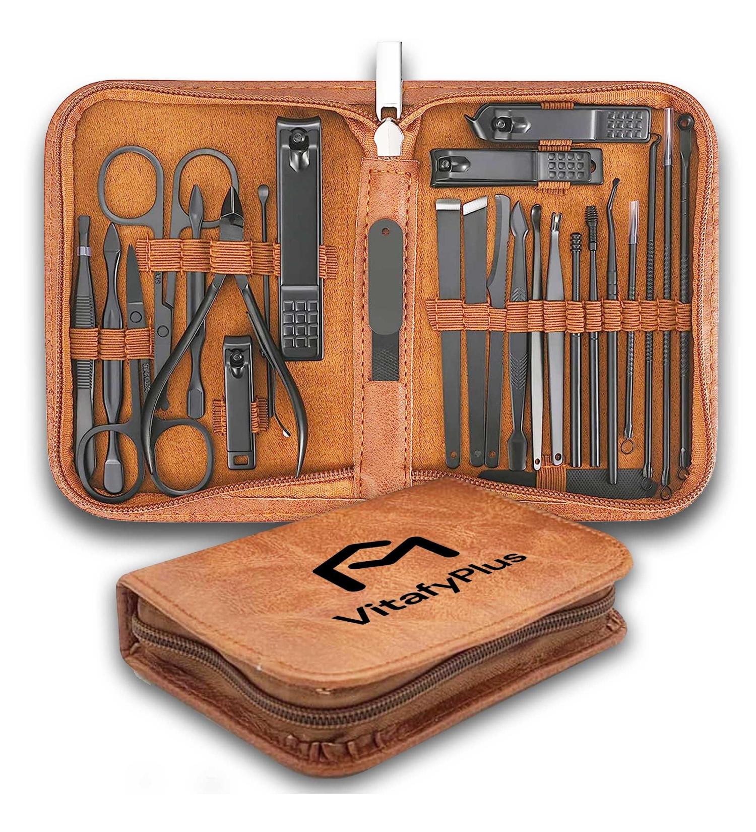 Professional 26-Part Manicure & Pedicure Set - Stainless Steel Nail Care Tools for Men & Women - Black - Buy Online on GoSupps.com