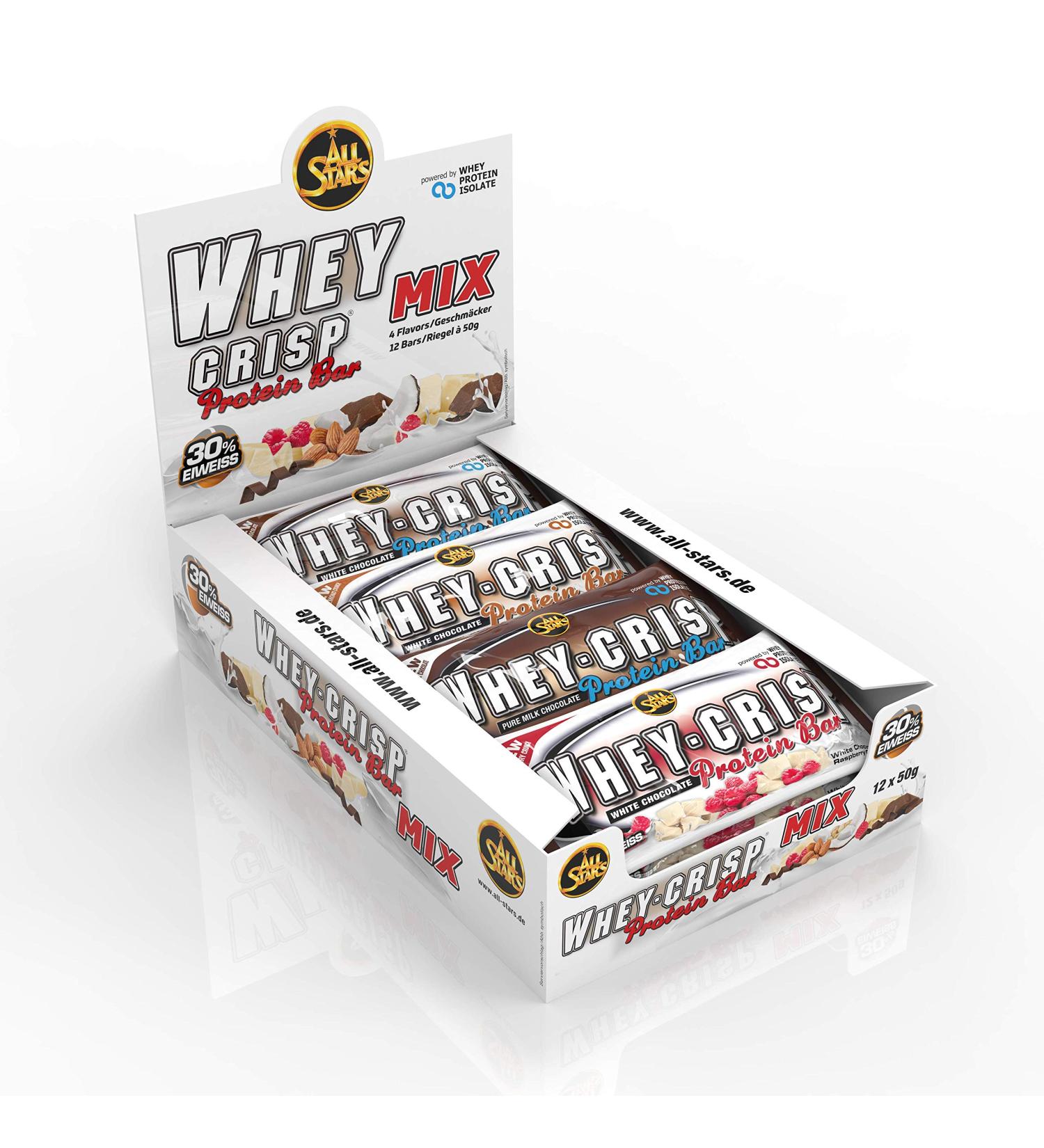 All Stars Whey-Crisp Protein Bar Mix-Box - 12 Pack (50g each) | High Protein Snack for Health & Fitness - Buy Online on GoSupps.com