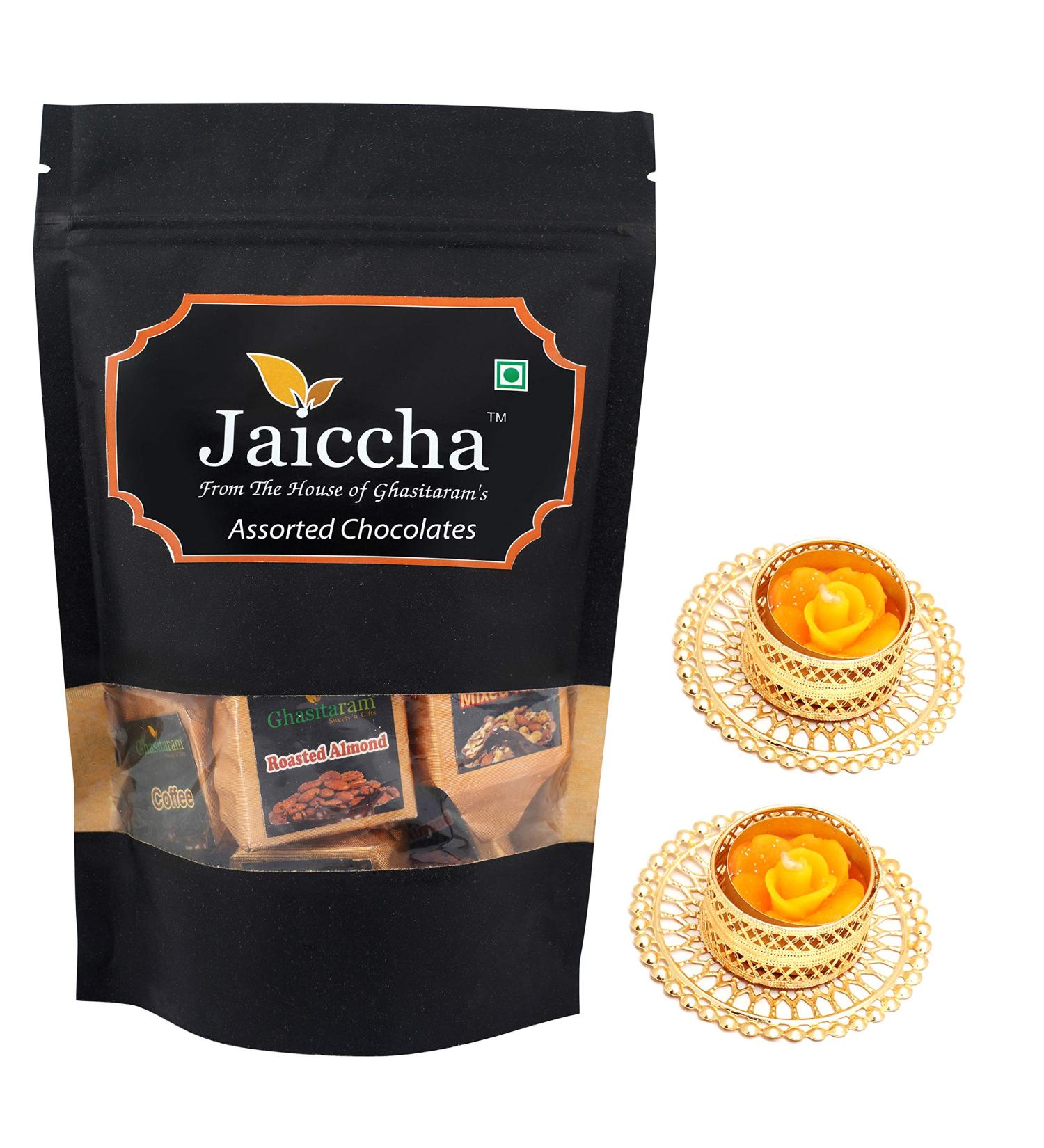 Jaiccha Ghasitaram Diwali Gifts Chocolate - Assorted Chocolates 200 GMS with 2 T-Lites - Buy Online on GoSupps.com