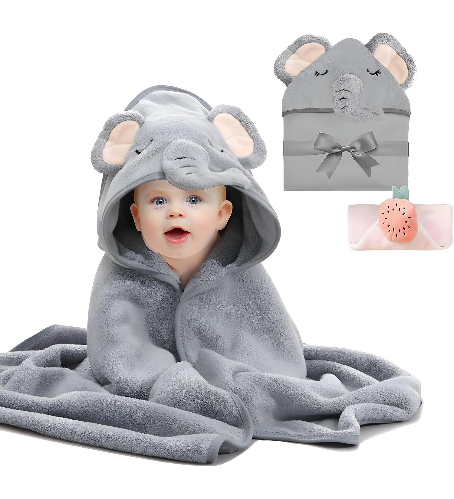 Bibykivn Baby Hooded Towel & Washcloth Set - Soft Bath Towels for Newborns & Children 0-3 Years Gray with Cute Ears - Buy Online on GoSupps.com