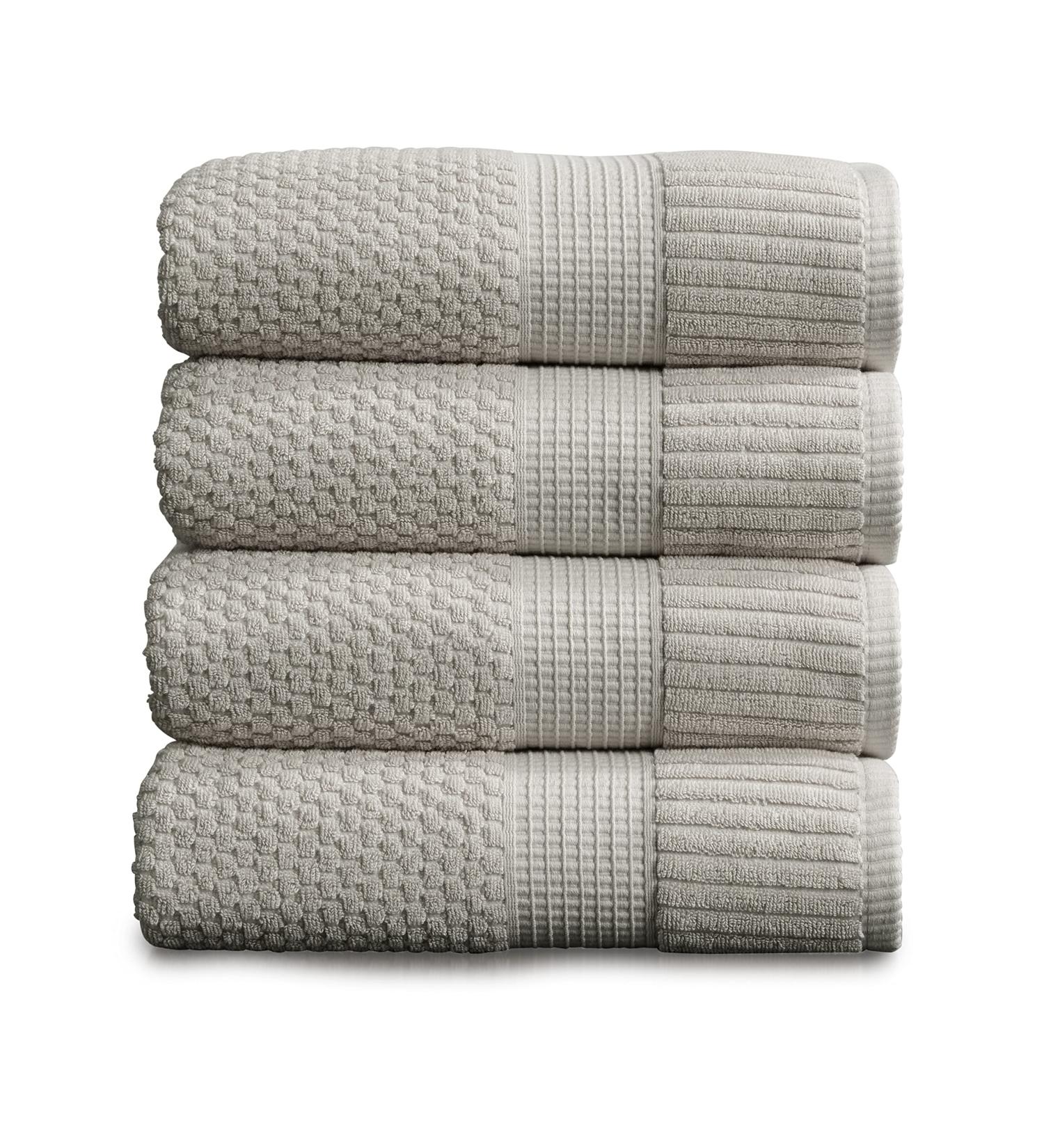 Trinity Collection 100% Cotton Bath Towel 4 Pack - Super Soft & Absorbent - Quick-Dry - 30 x 52 - Textured & Durable - Quiet Grey - Buy Online on GoSupps.com