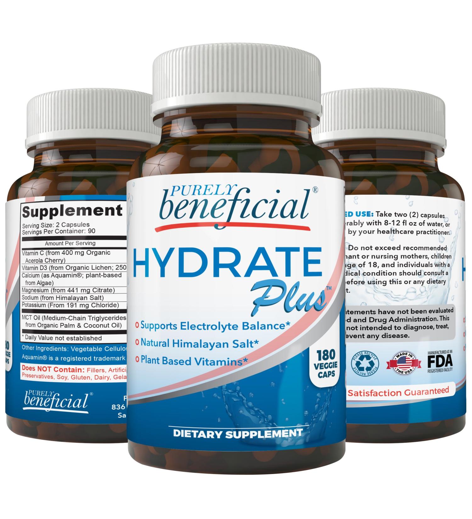 Hydrate Plus: All-Natural Electrolyte Capsules with Himalayan Salt - 180 Vegan Capsules - Buy Online on GoSupps.com