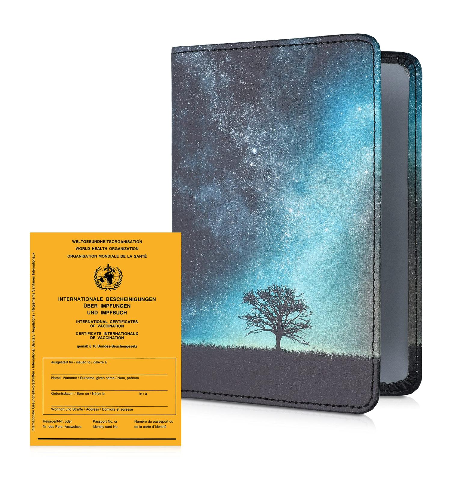 KWMobile Vaccination Pass Cover | Synthetic Leather Protector for Vaccination Card | Children's & Adults' Covers in Blue Gray Black Galaxy & Tree Designs - Buy Online on GoSupps.com