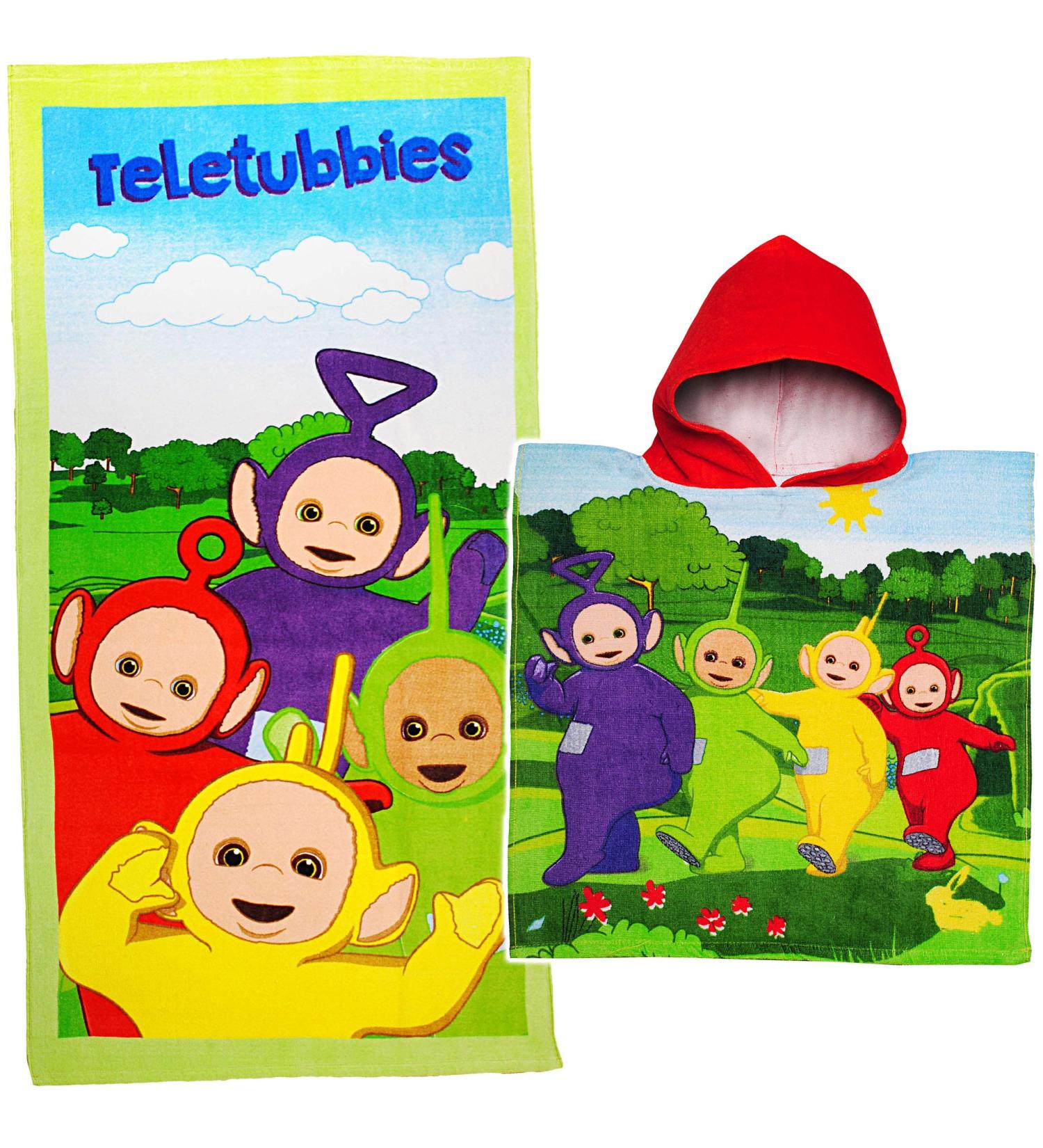 Buy 2-Piece Teletubbies Bath & Beach Towel Set | 100% Cotton Hooded Poncho | 70x140 cm | Terry & Velours - Buy Online on GoSupps.com