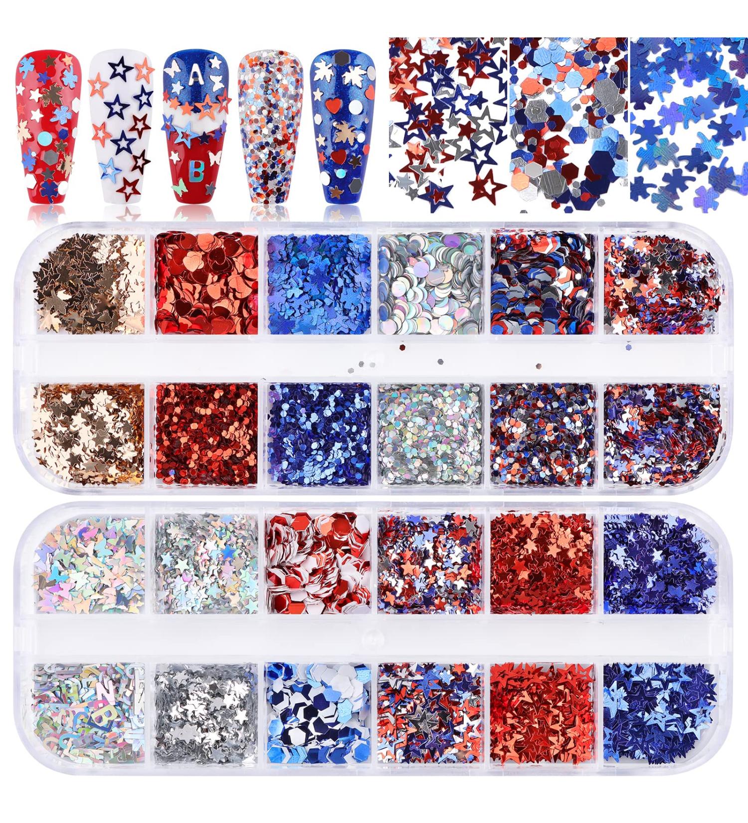 Kalolary Independence Day Glitter Nail Sequins - 4th of July Star Red Blue Silver Holographic Paillette for Patriotic Makeup & Decoration - Buy Online on GoSupps.com